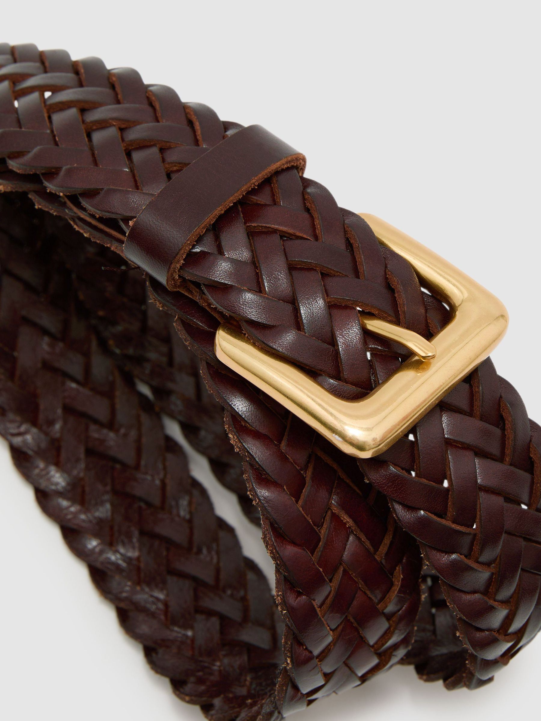 Leather Woven Belt in Tan - Image 5 of 5