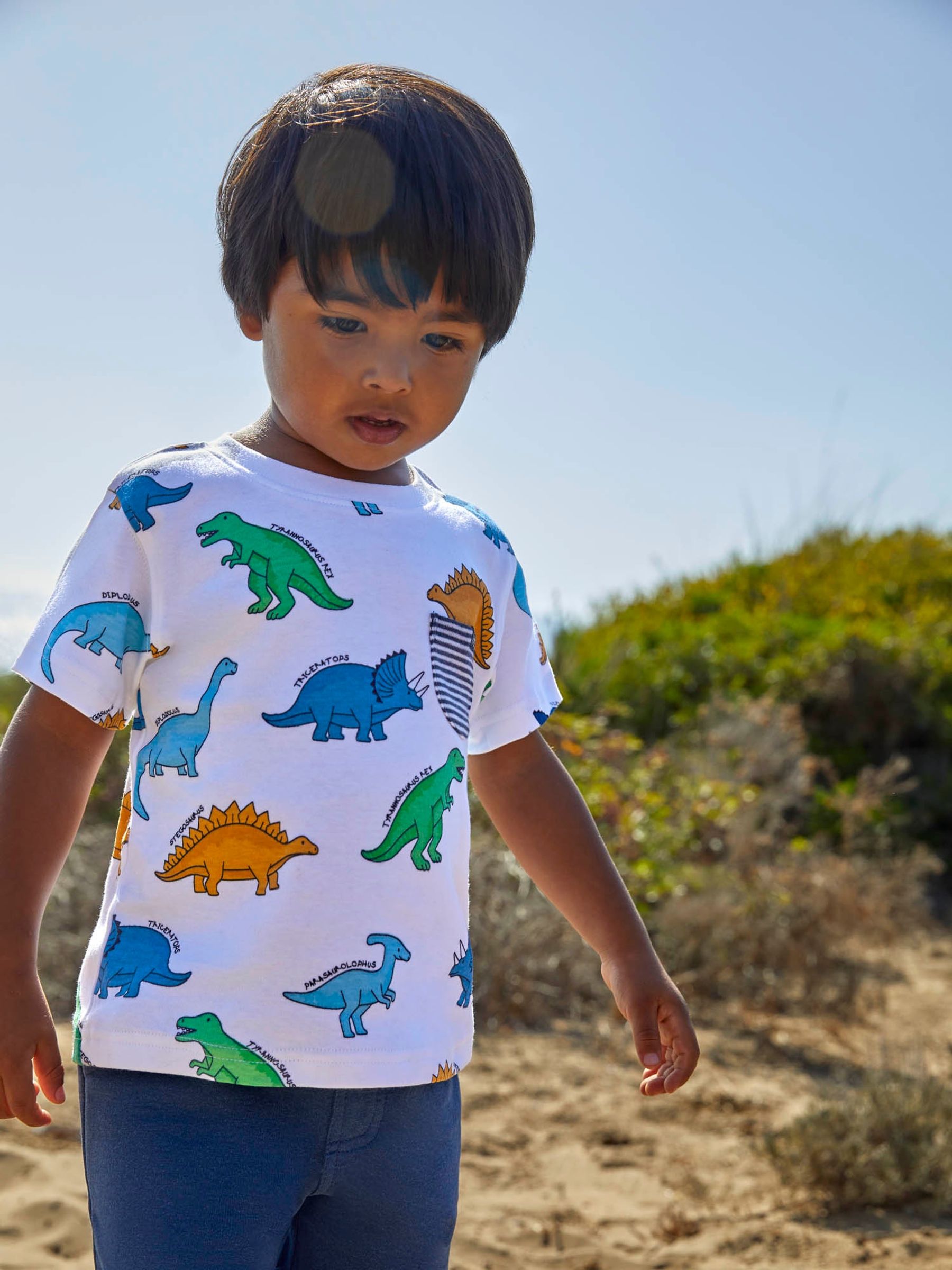 White Dino Print Pocket T-Shirt - Image 2 of 4