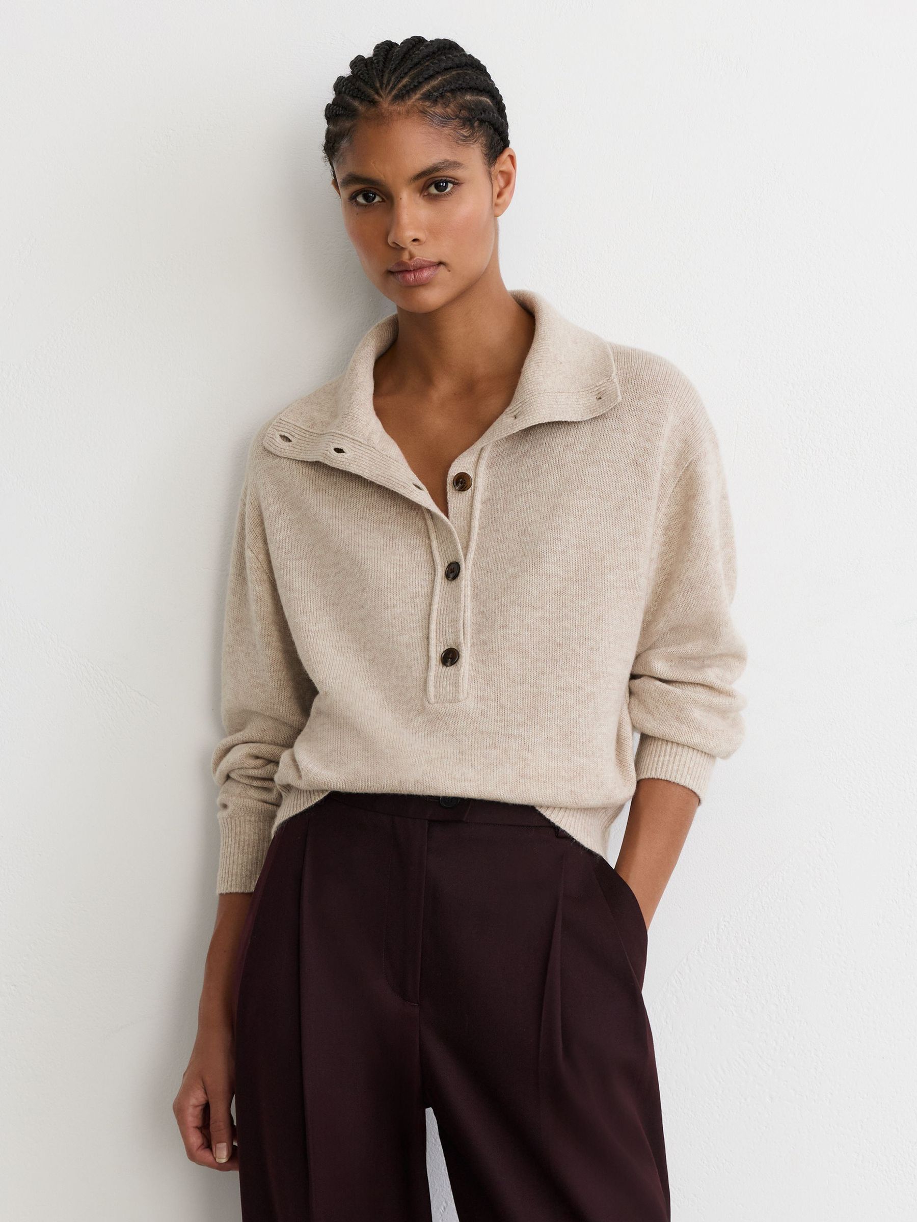 Wool-Cashmere Half-Button Jumper in Cream - 第 1 張圖片（共 7 張）