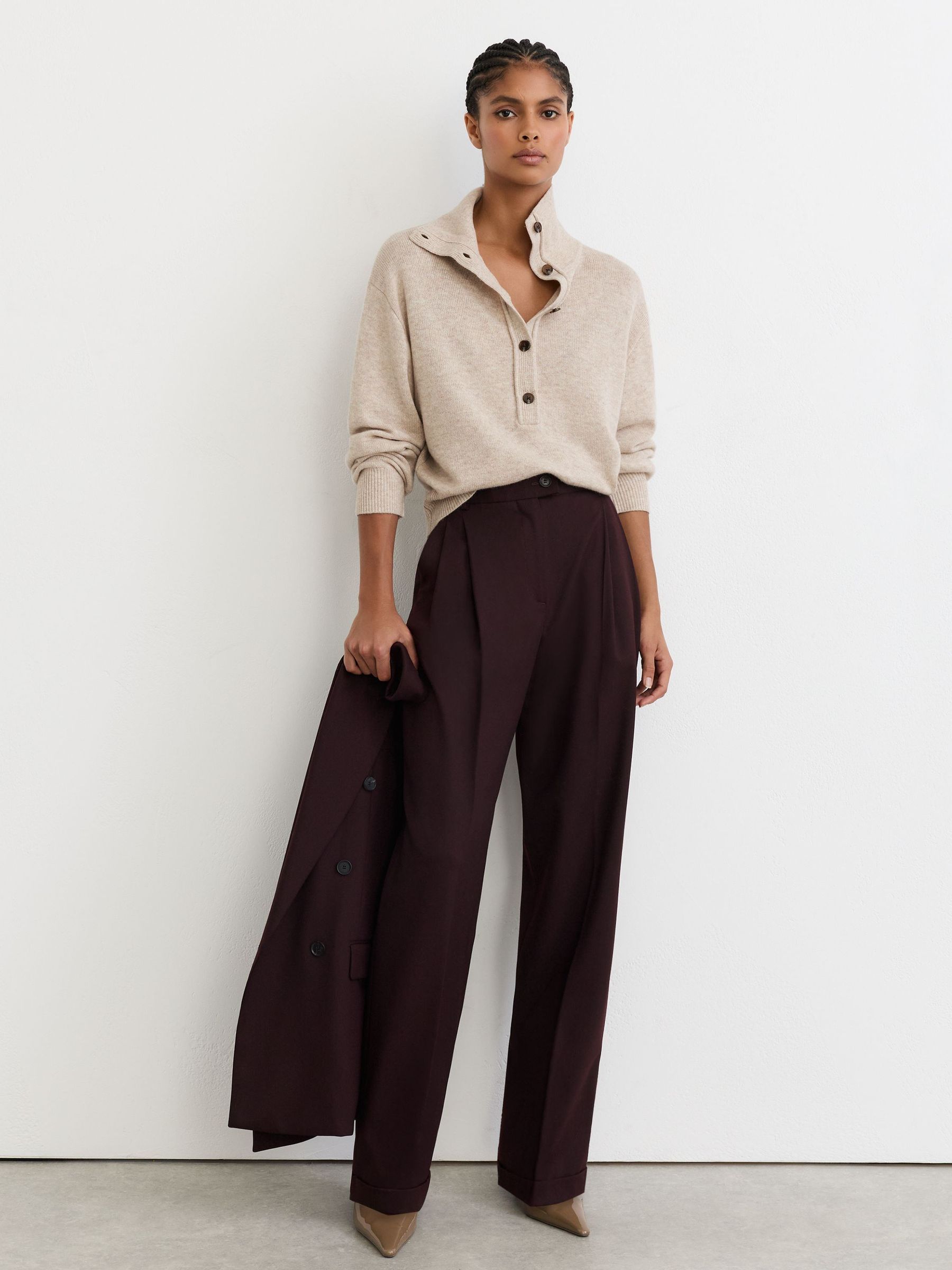 Wool-Cashmere Half-Button Jumper in Cream - 第 3 張圖片，共 7 張