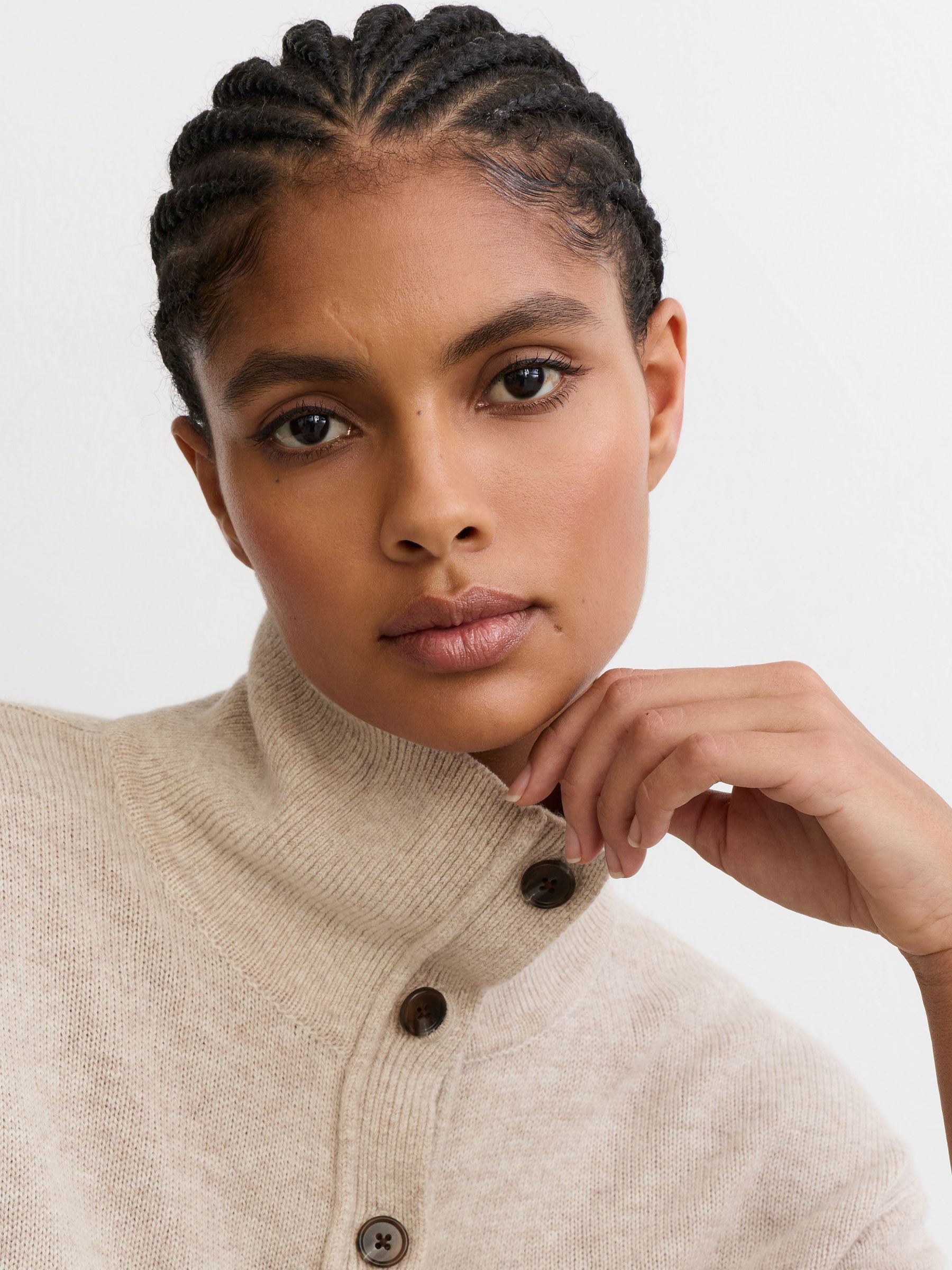 Wool-Cashmere Half-Button Jumper in Cream - 第 4 張圖片（共 7 張）
