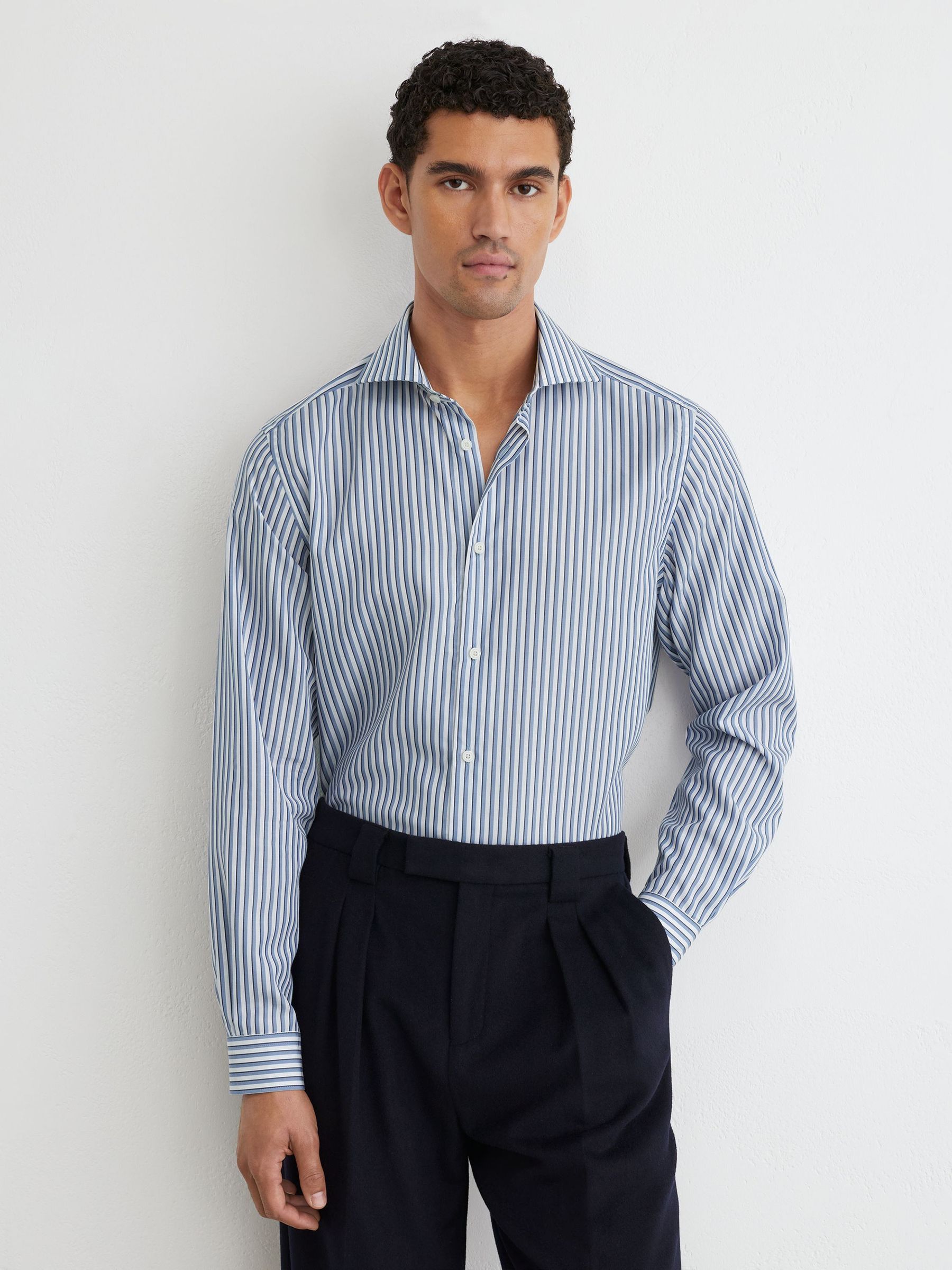 Shirt in White/Blue Stripe - Image 1 of 7