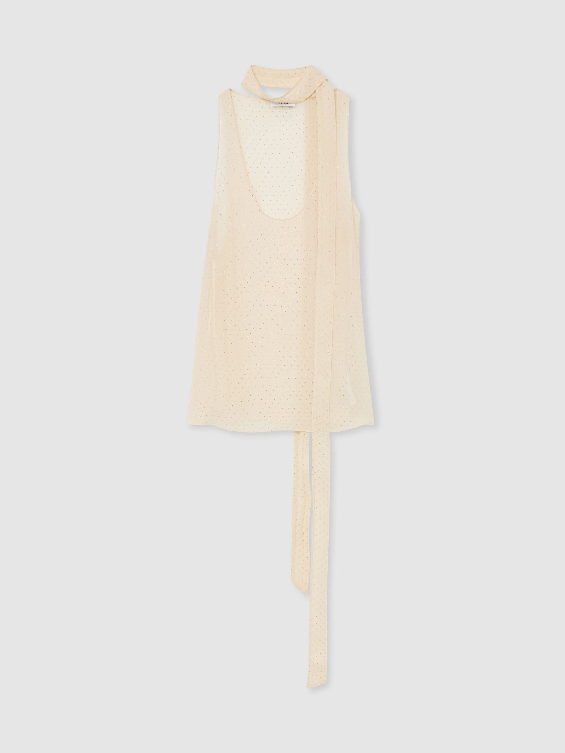 Sheer Crystal-Detail Scarf-Neck Vest in Champagne Neutral - Bild 2 von 7