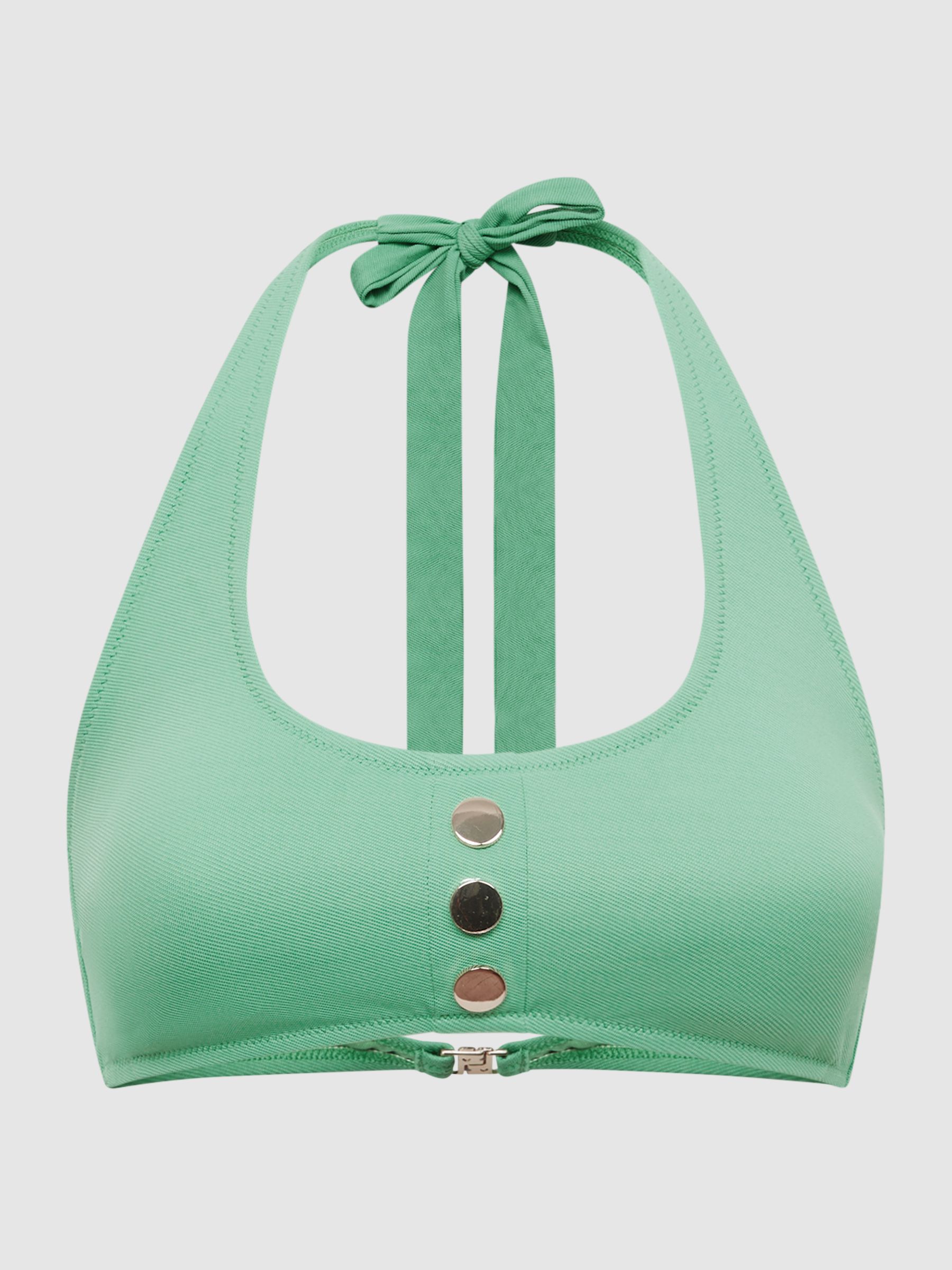 Halter Bikini Top With Button Detail in Seafoam - Image 2 of 5