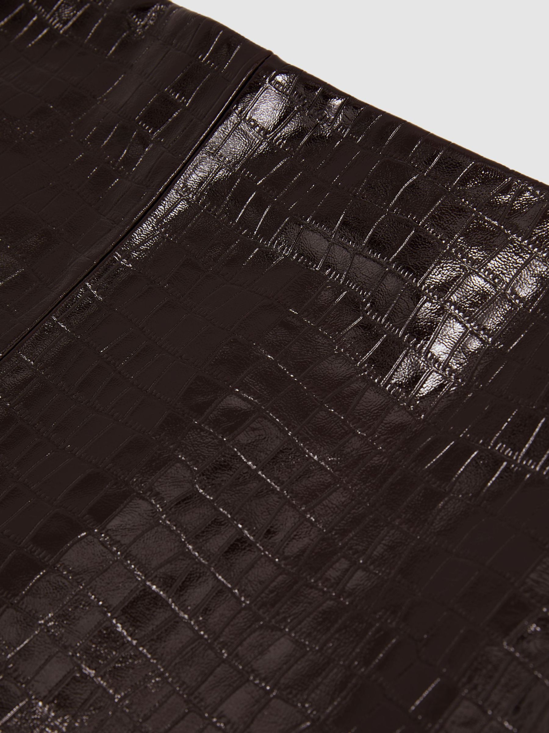 Leather Crocodile-Effect Mini Skirt in Burgundy - Image 6 of 6