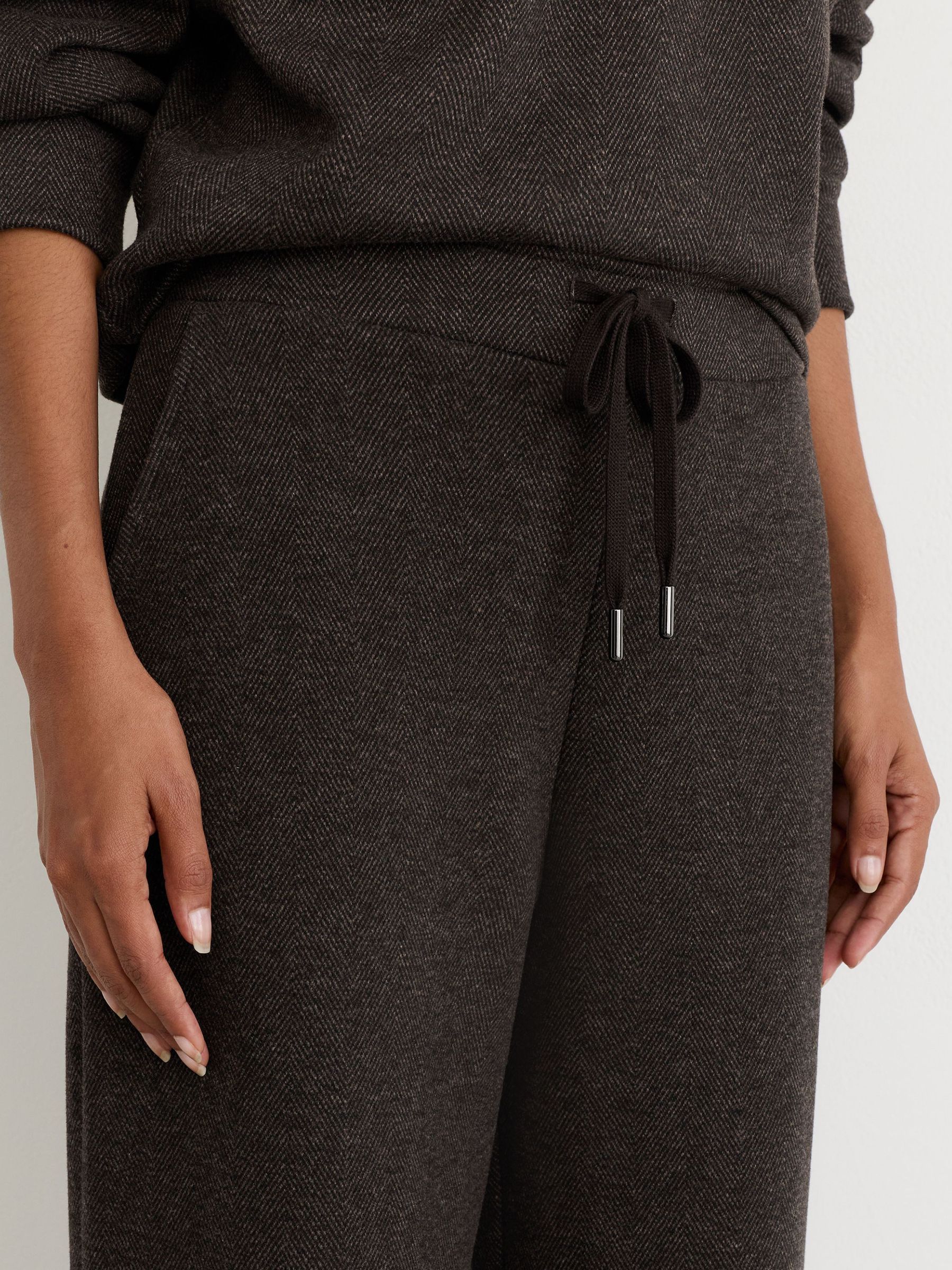 Herringbone Wide-Leg Drawstring Joggers in Dark Brown - Image 4 of 7