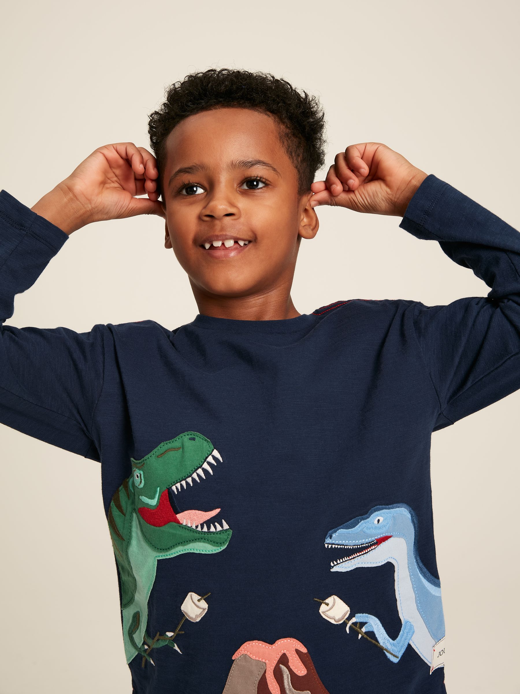 Dylan Navy Blue Long Sleeve Dinosaur T-Shirt | Joules