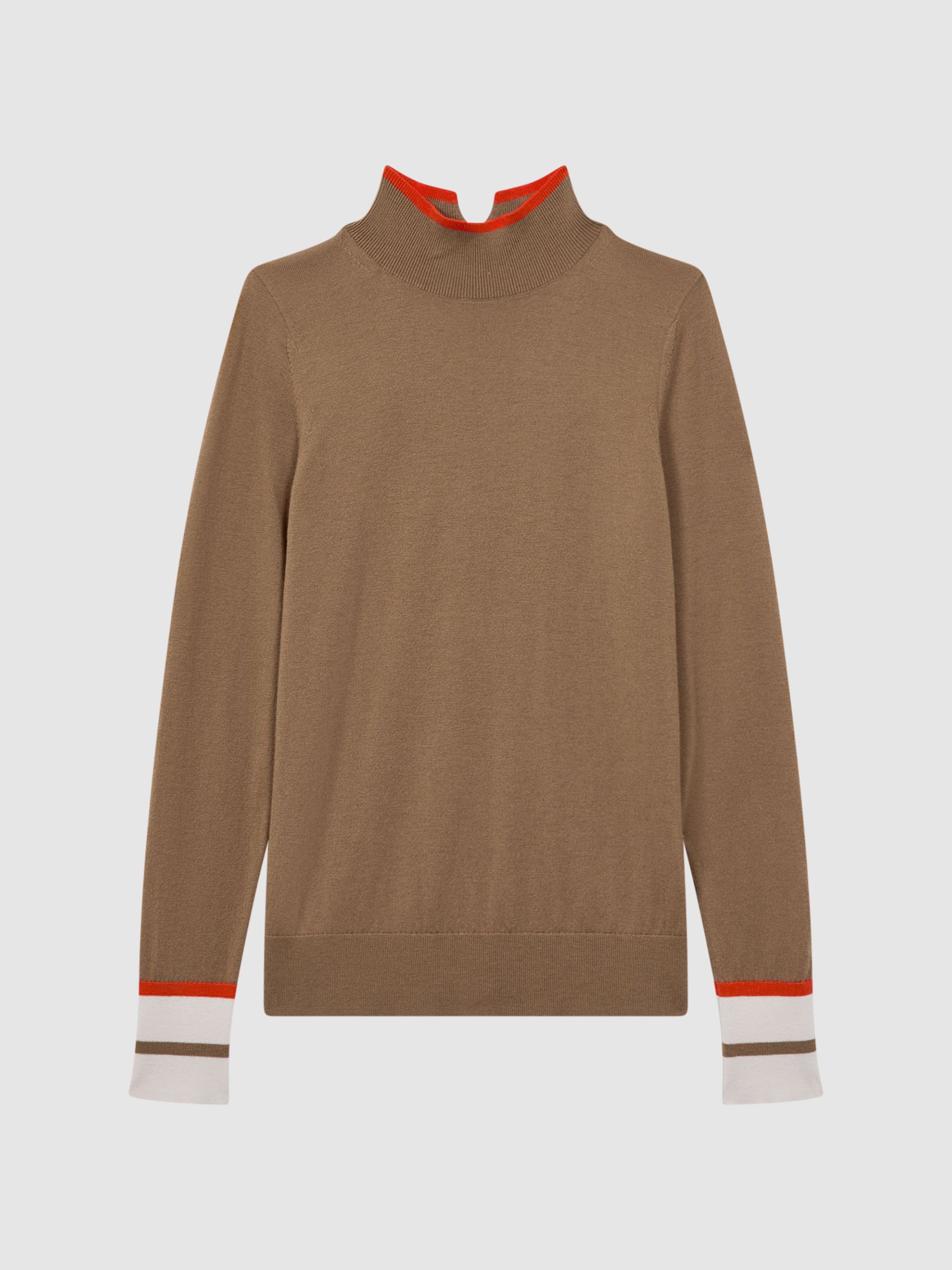 Fitted Merino Wool Funnel Neck Top in Camel/Orange - Image 2 of 6