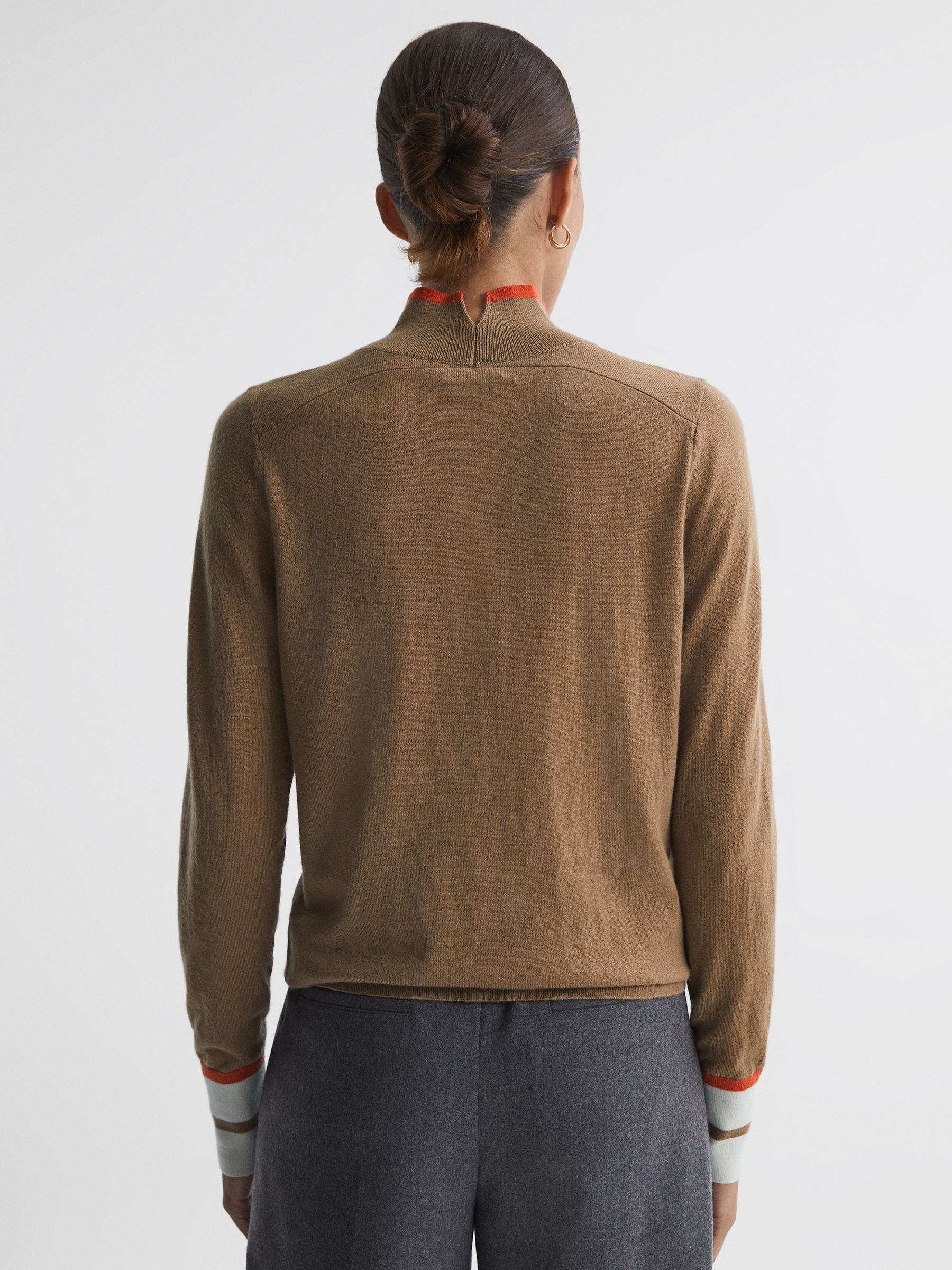 Fitted Merino Wool Funnel Neck Top in Camel/Orange - Image 5 of 6