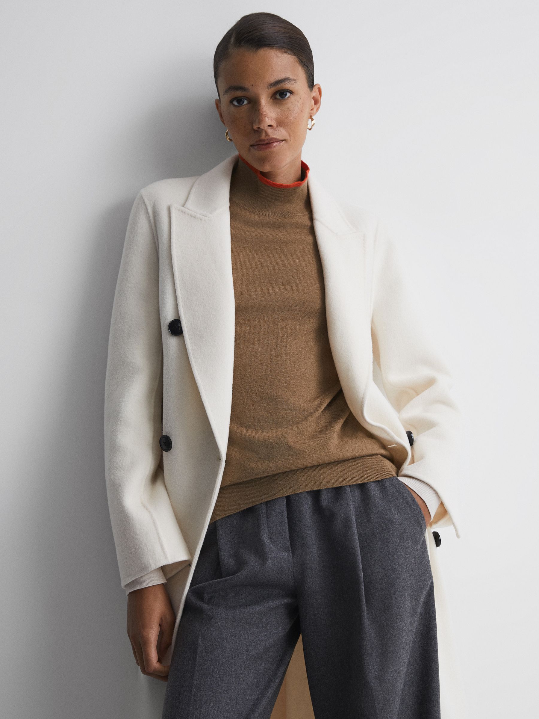 Fitted Merino Wool Funnel Neck Top in Camel/Orange - Image 6 of 6