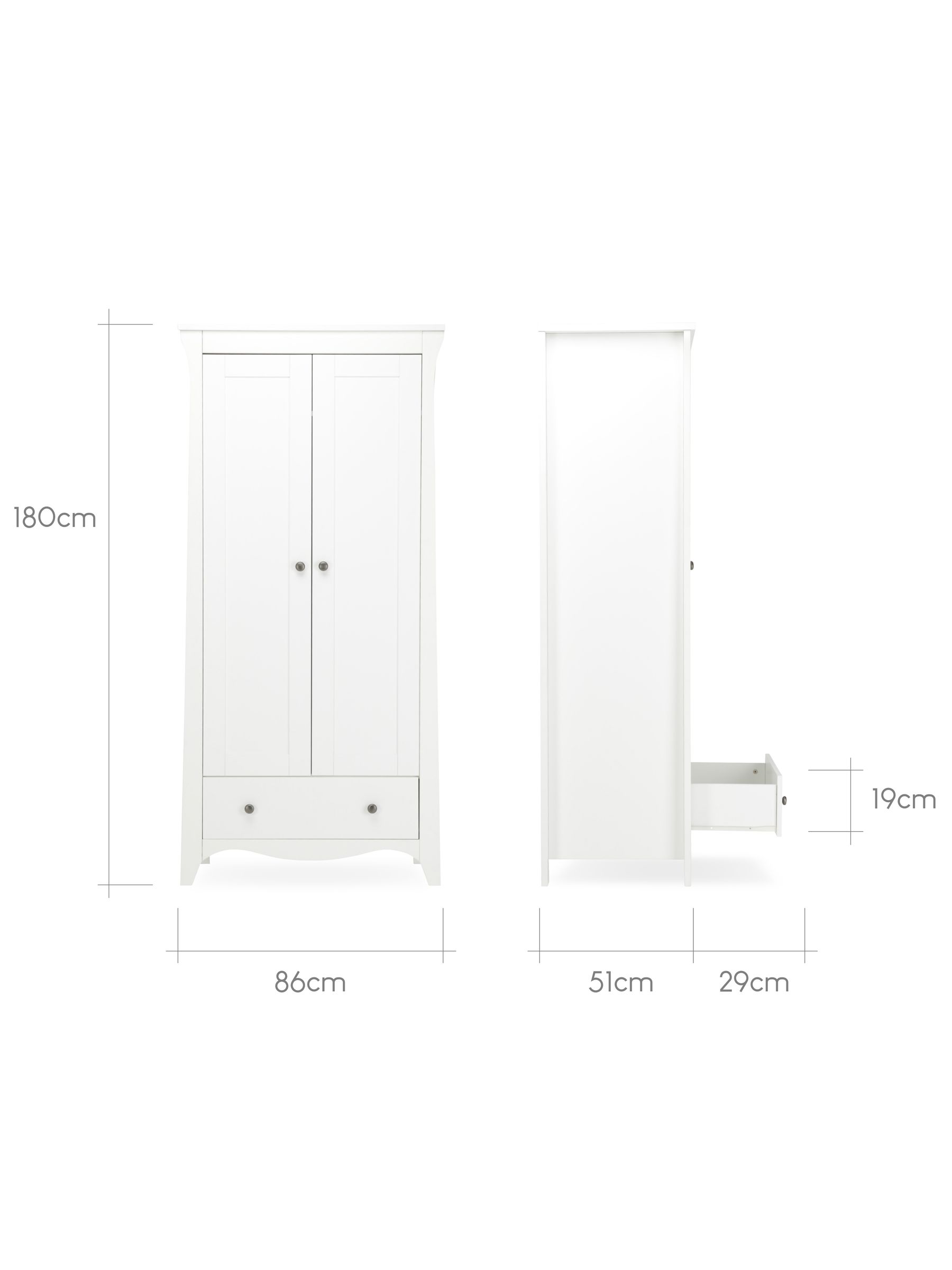 CuddleCo White Clara 2 Door Nursery Wardrobe - Image 5 of 5