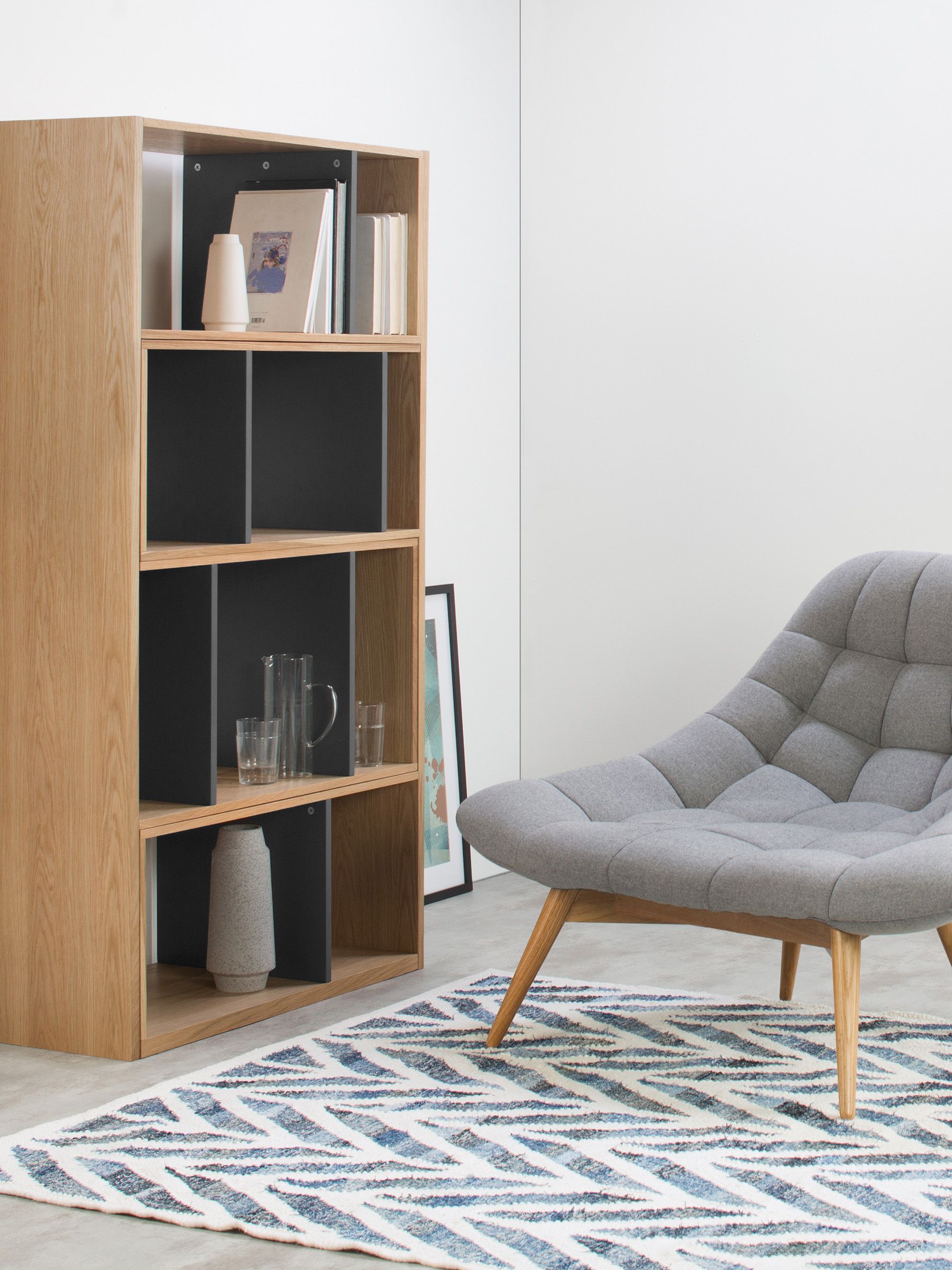 Kya Shelving Unit in Oak and Grey - Image 2 of 8