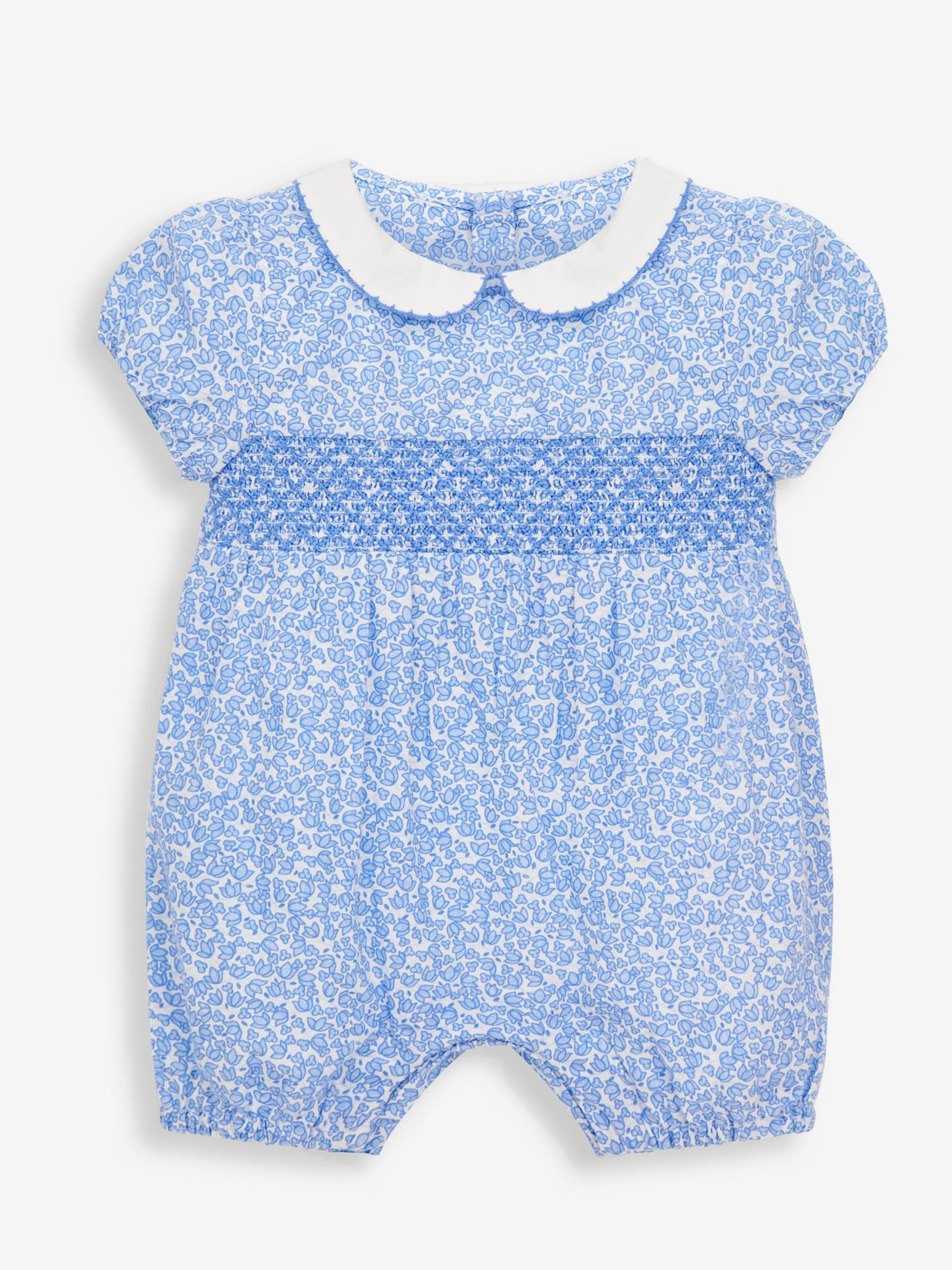 Blue Bud Print Smocked Baby Romper - Image 1 of 2