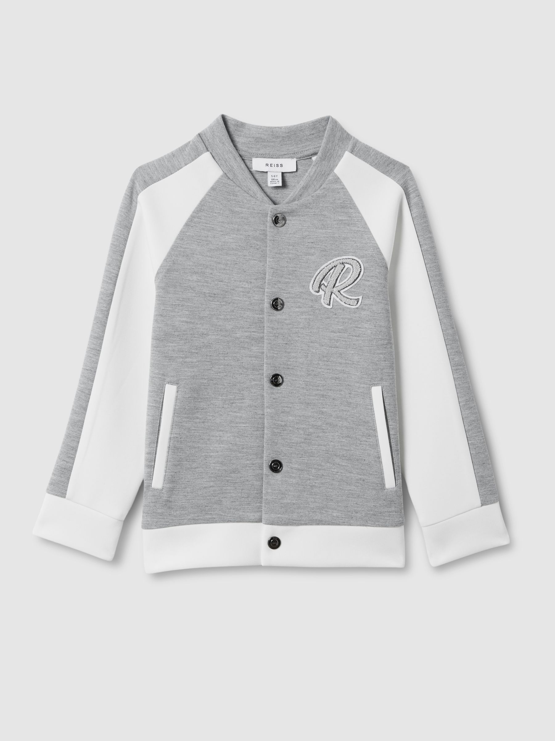 Teen Jersey Varsity Jacket in Soft Grey/White - Image 1 of 6