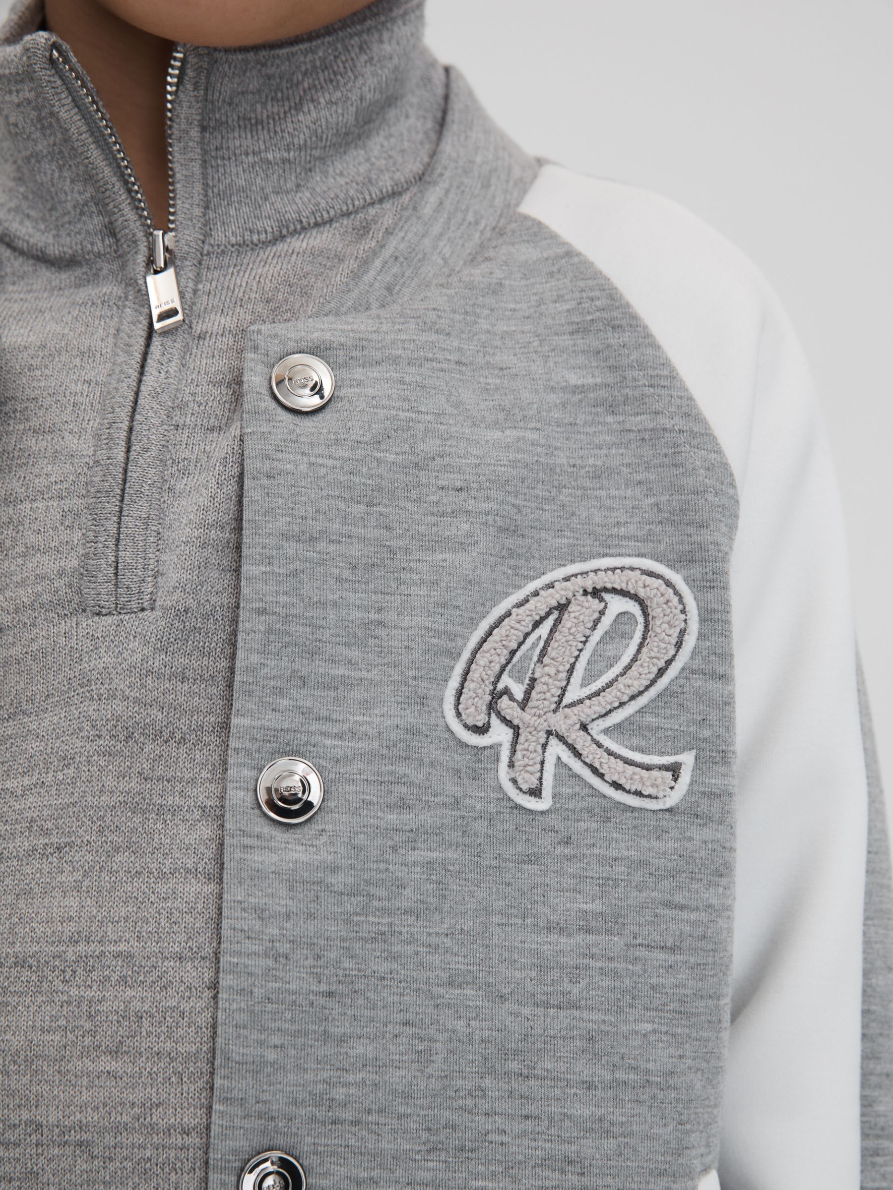 Teen Jersey Varsity Jacket in Soft Grey/White - Image 4 of 6