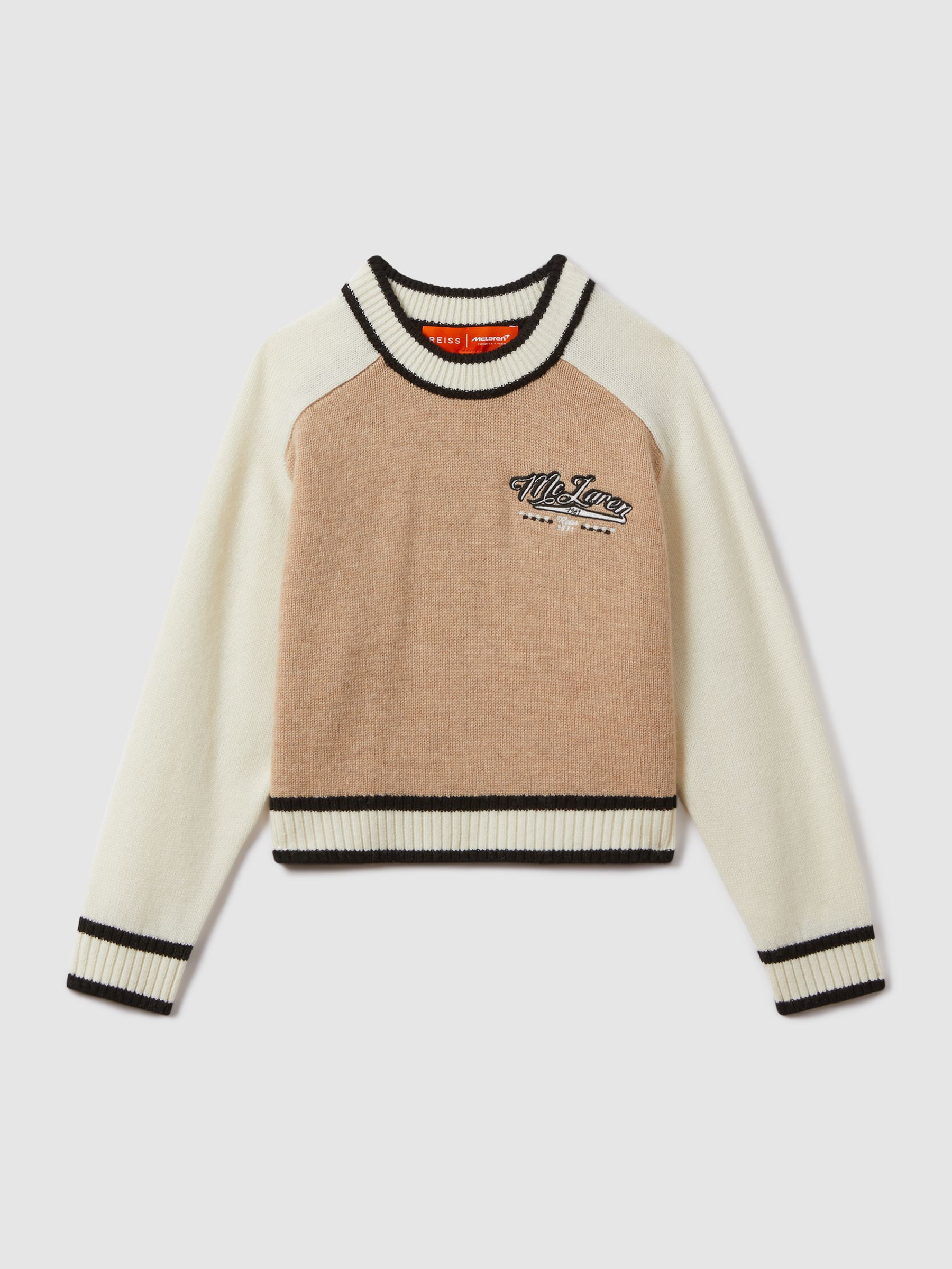 9-13 yrs McLaren F1 Wool Cashmere Cropped Jumper in Camel/Ecru - Image 2 of 8