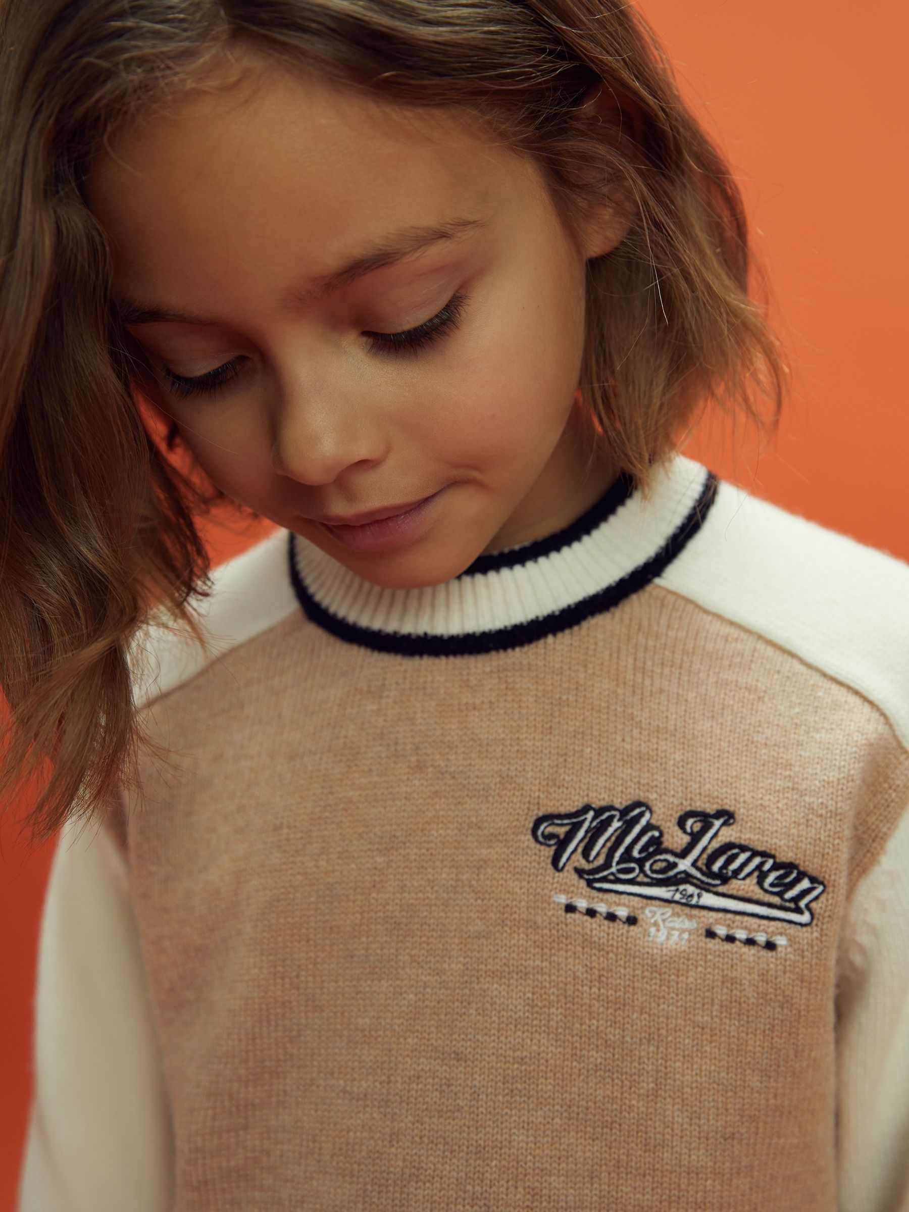 9-13 yrs McLaren F1 Wool Cashmere Cropped Jumper in Camel/Ecru - Image 4 of 8