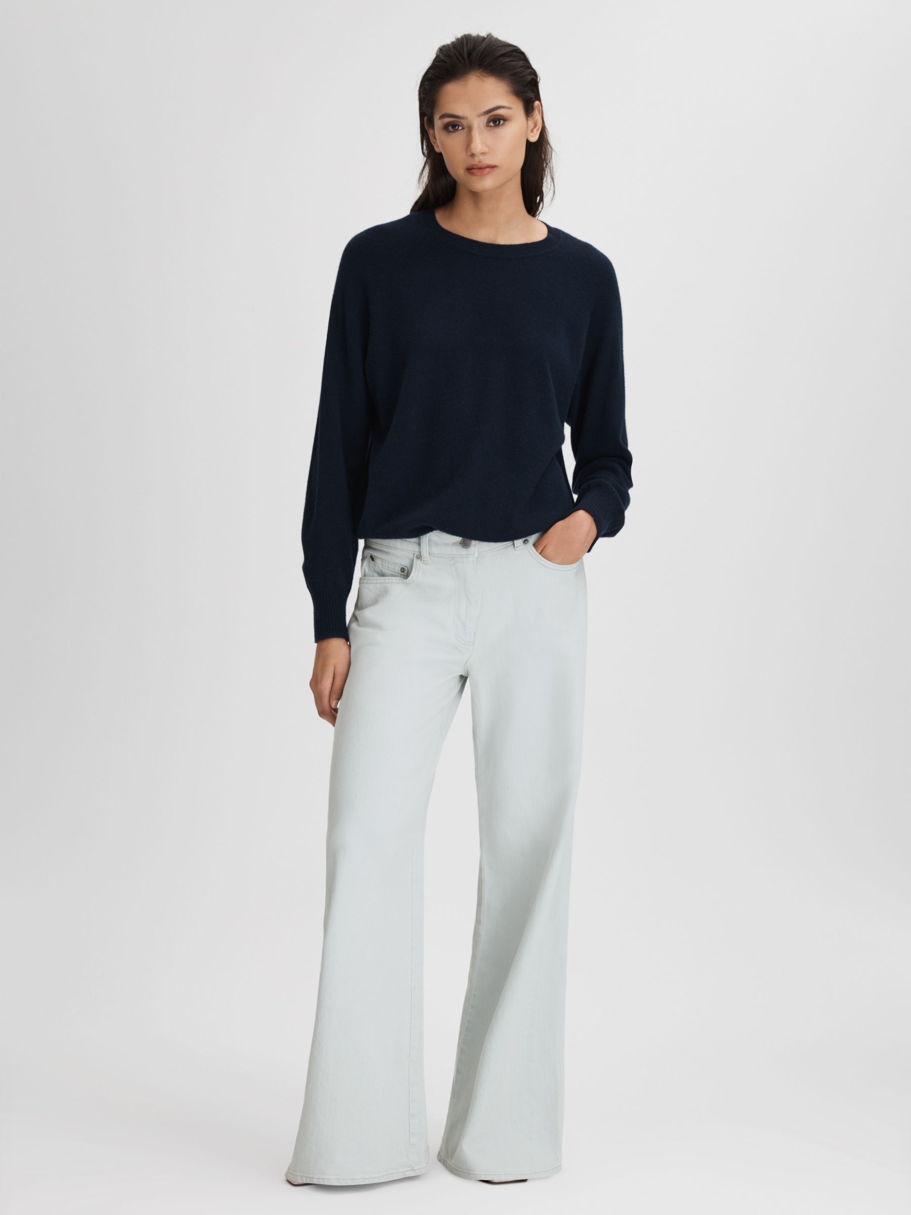 Flared Side Seam Jeans in Light Blue - Image 1 of 5
