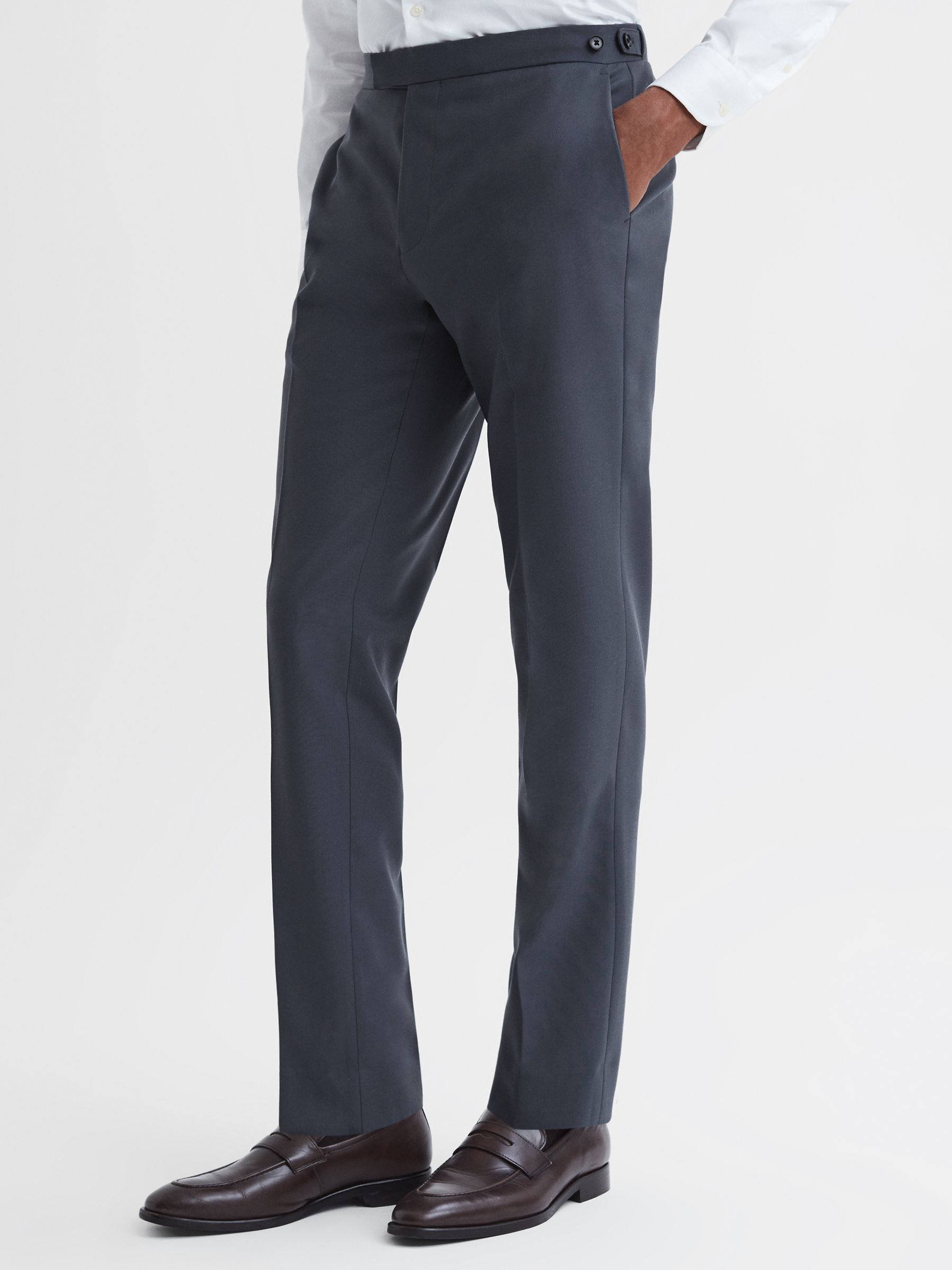 Fine Airforce Blue Wool Side Adjusters Regular Fit Trousers - Image 3 of 5