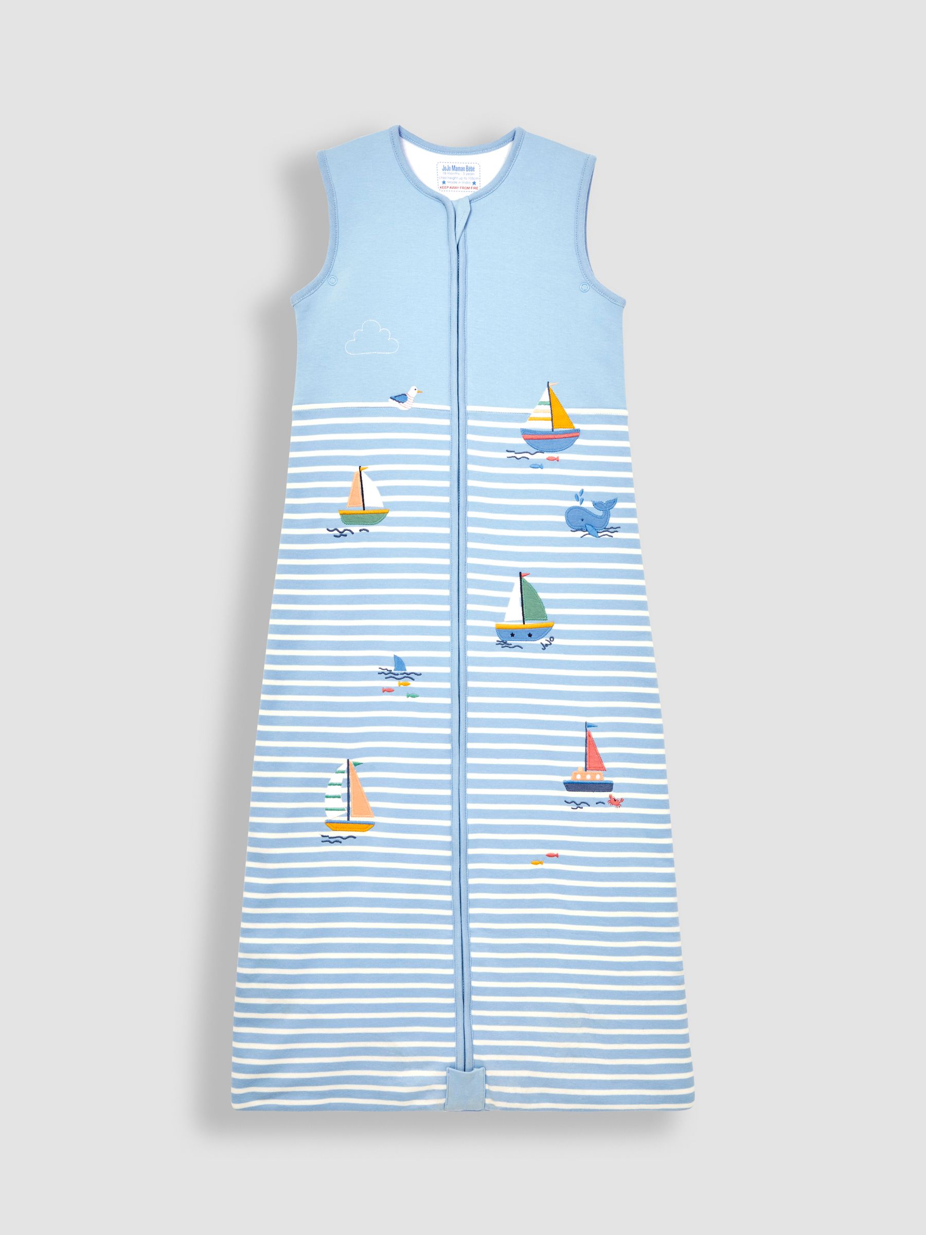 Blue Stripe Sailing Boats Appliqué 1.5 Tog Toddler Sleeping Bag - Image 1 of 3