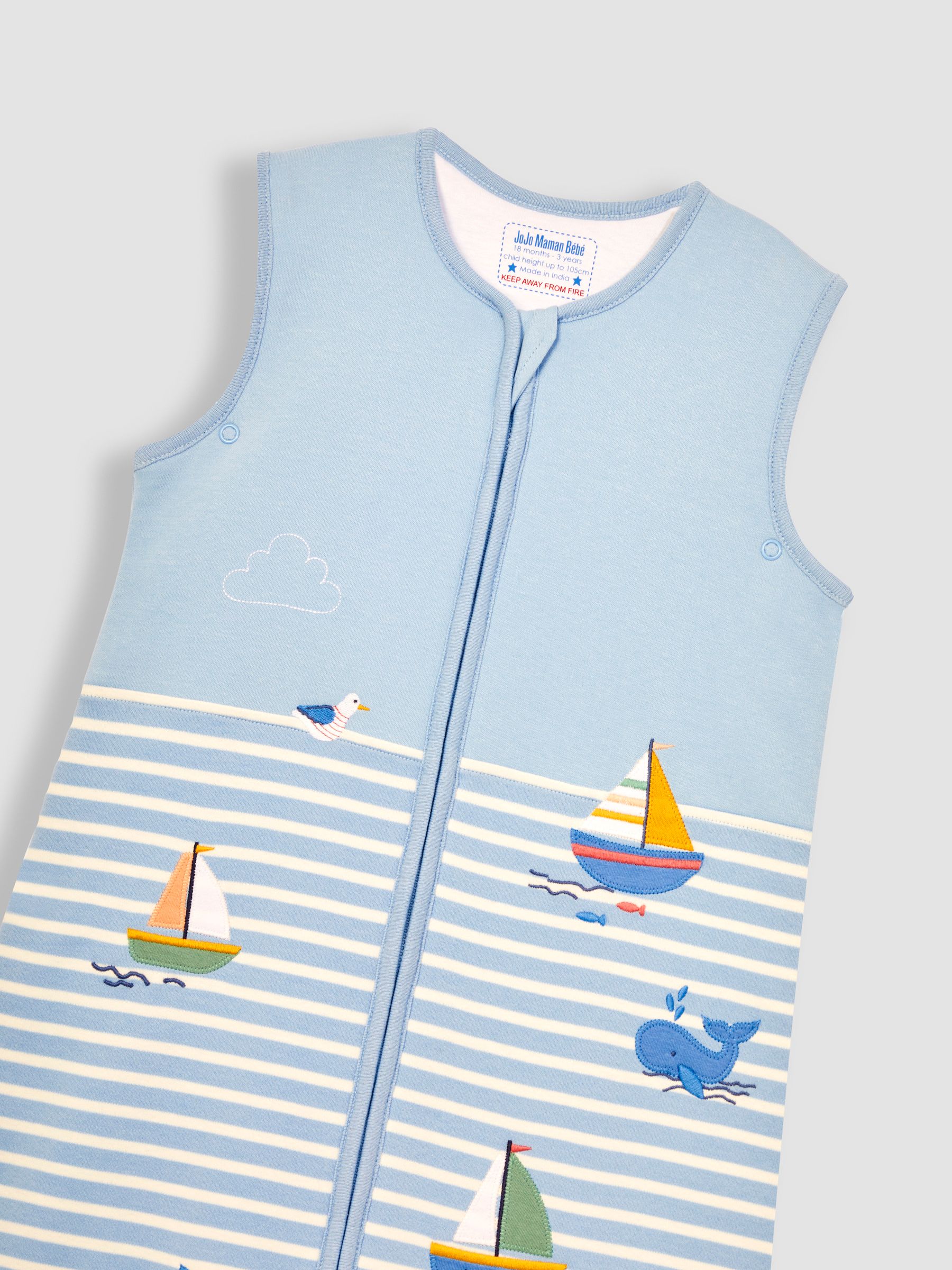 Blue Stripe Sailing Boats Appliqué 1.5 Tog Toddler Sleeping Bag - Image 2 of 3