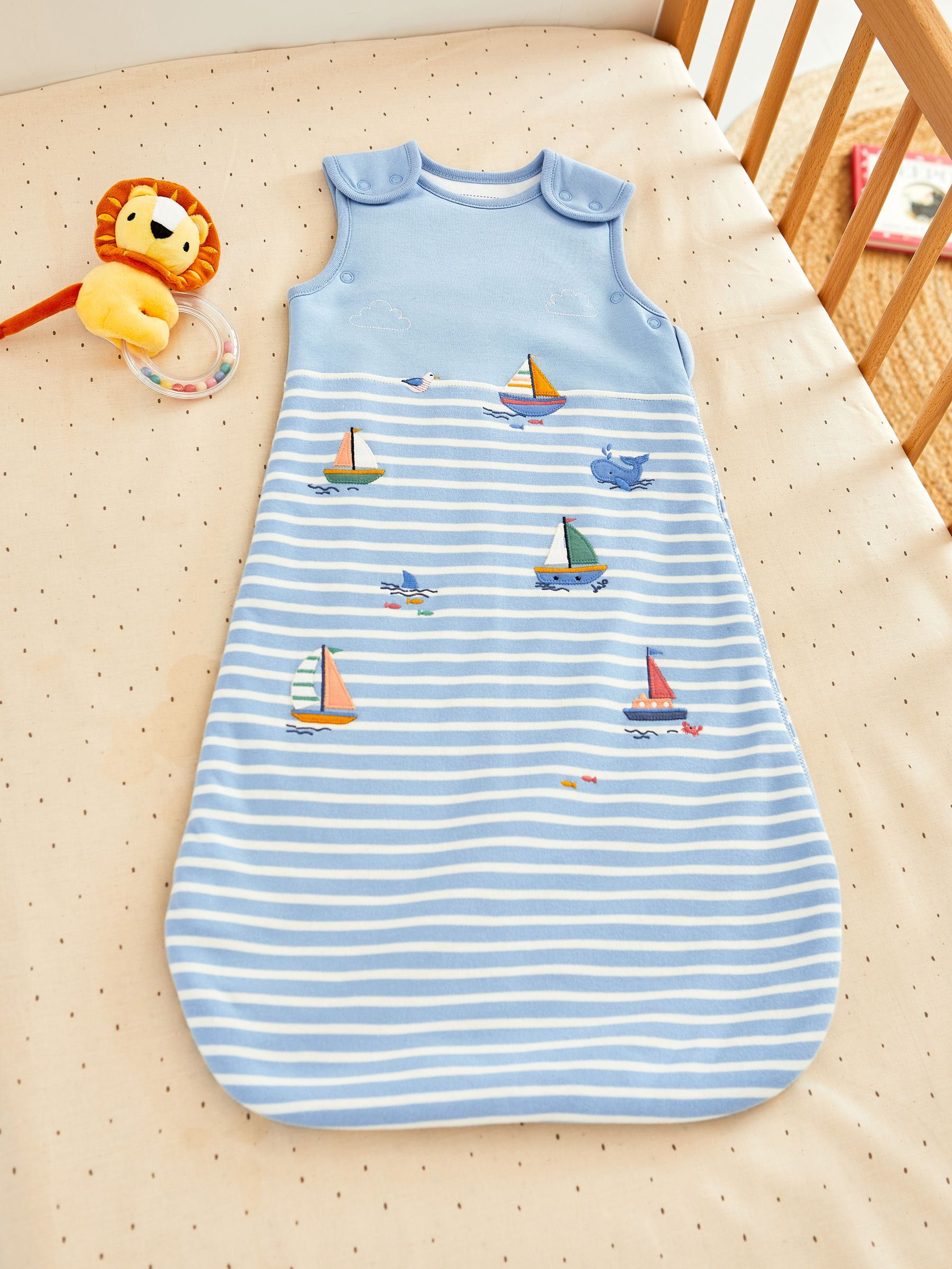 Blue Stripe Sailing Boats Appliqué 1.5 Tog Baby Sleeping Bag - Image 1 of 4