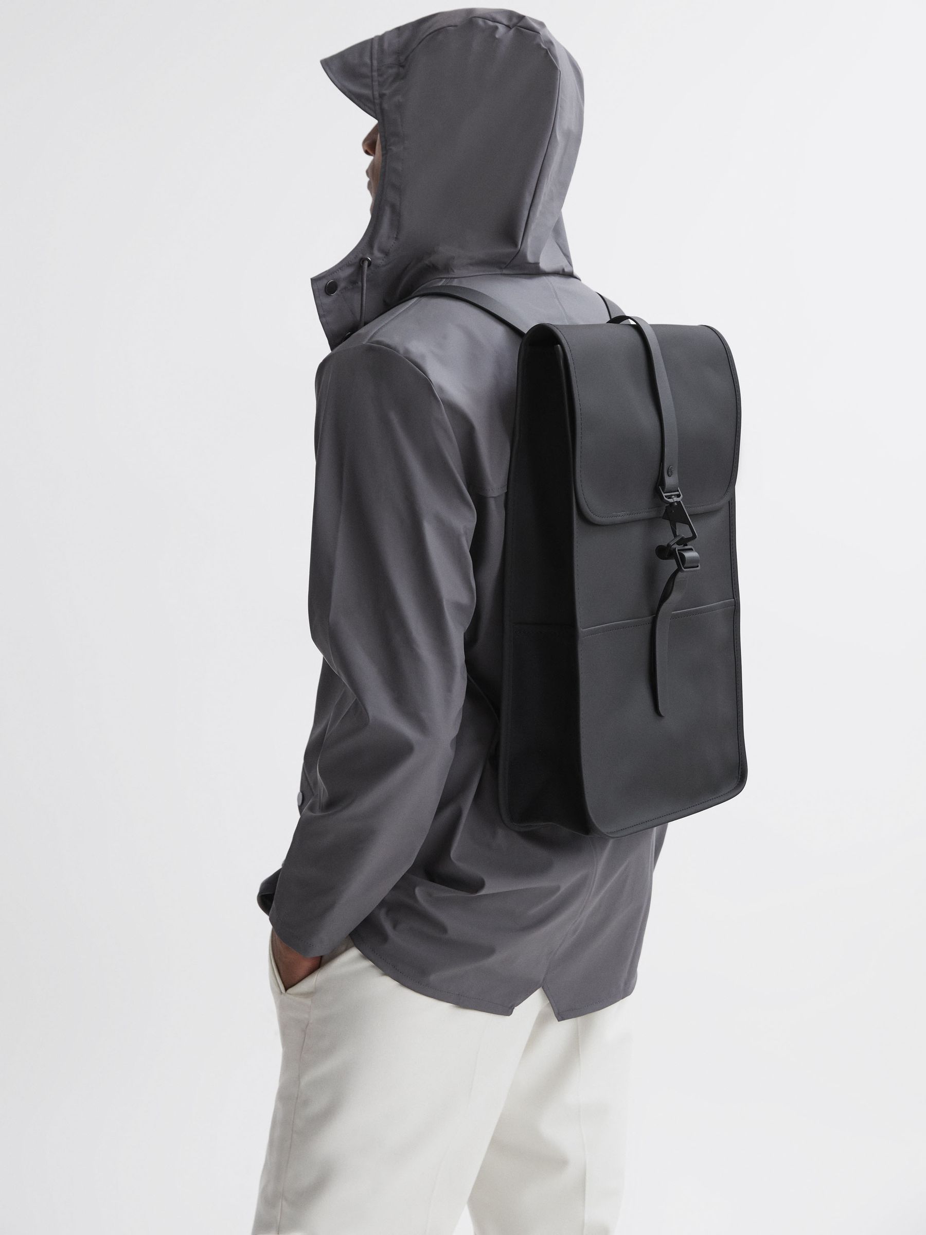 Reiss Rains Flap Backpack in Black | REISS