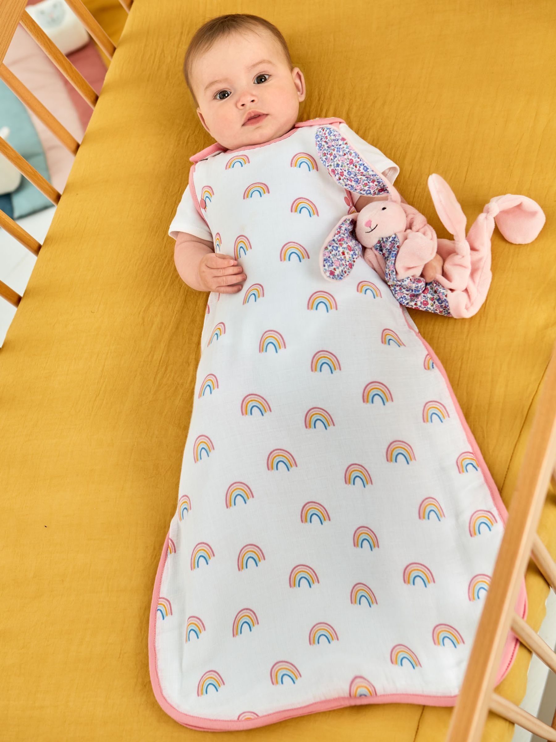 Pink Rainbow 1 Tog Baby Muslin Sleeping Bag - Image 1 of 3