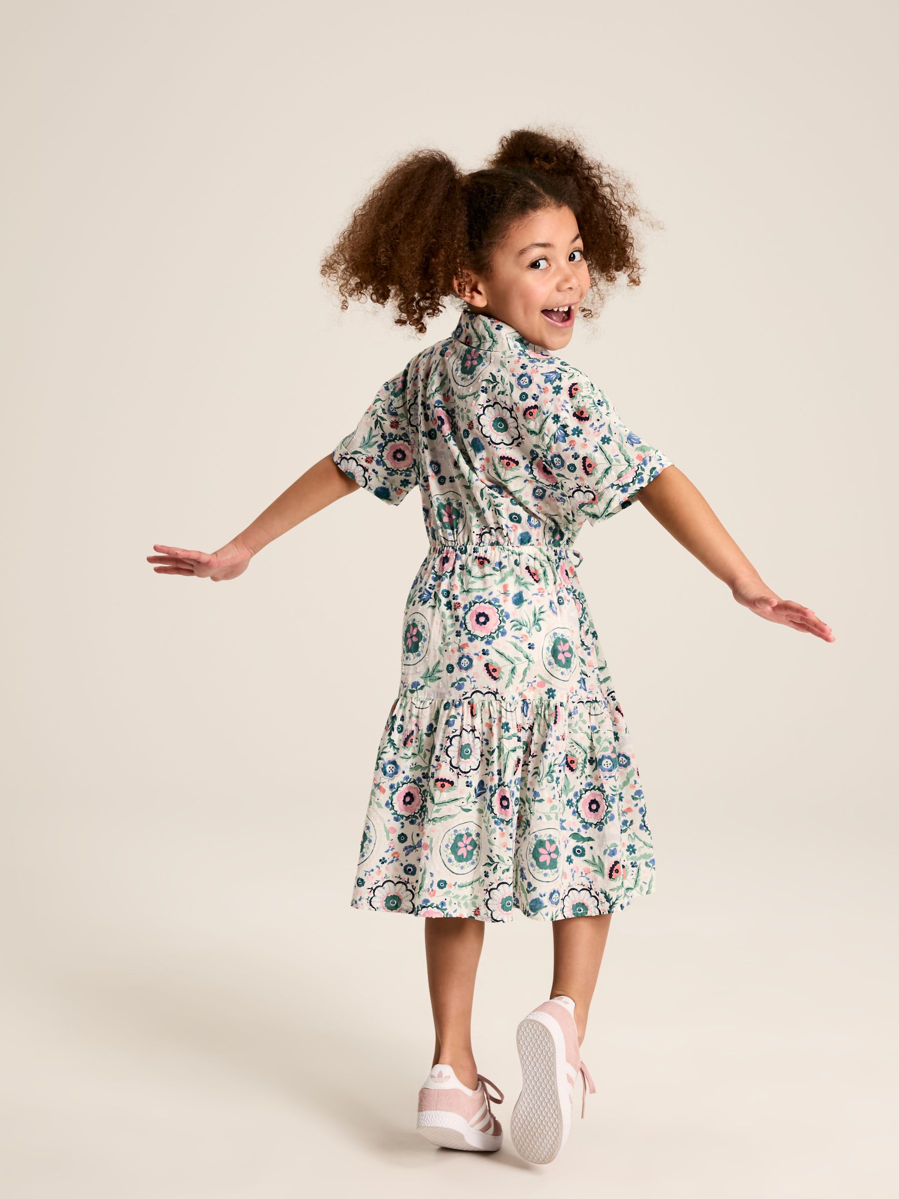 Girls' Summer Pink / Green Textured Shirt Dress - Image 2 of 11