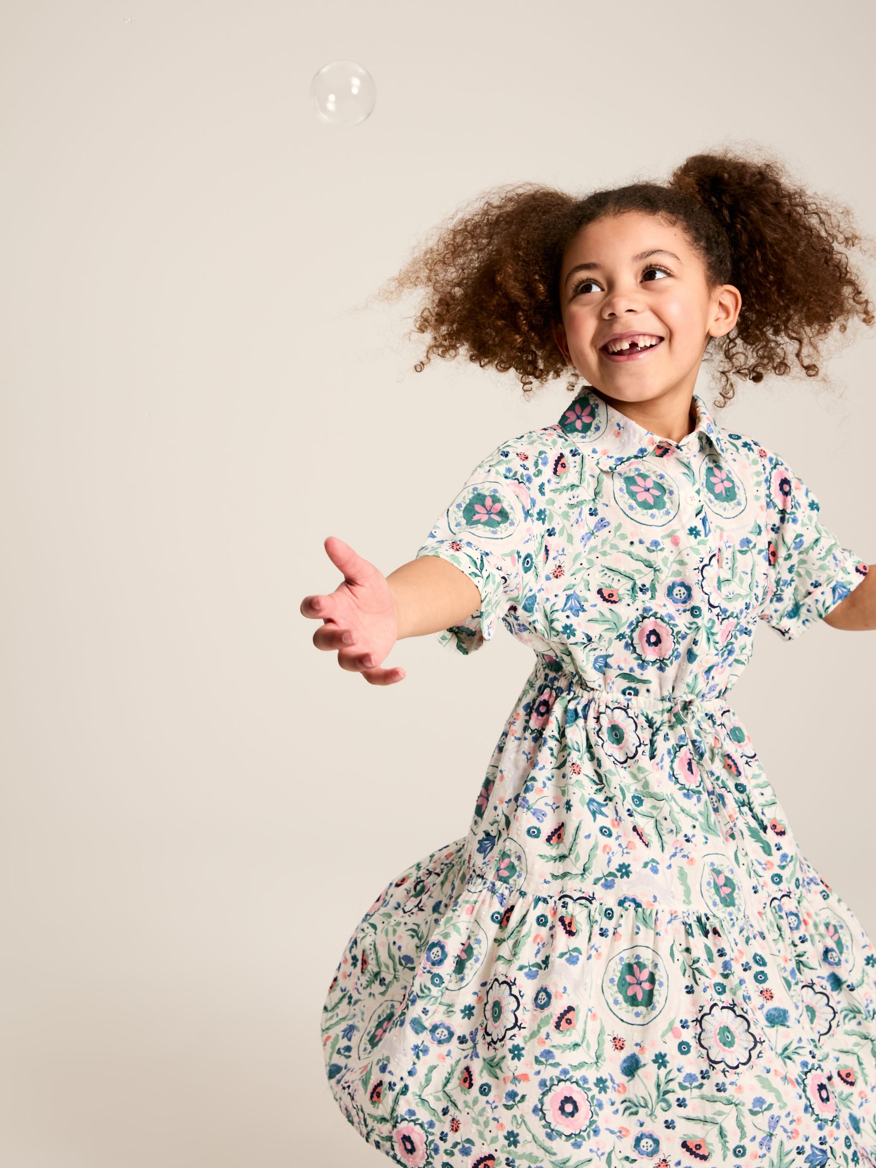 Girls' Summer Pink / Green Textured Shirt Dress - Image 4 of 11