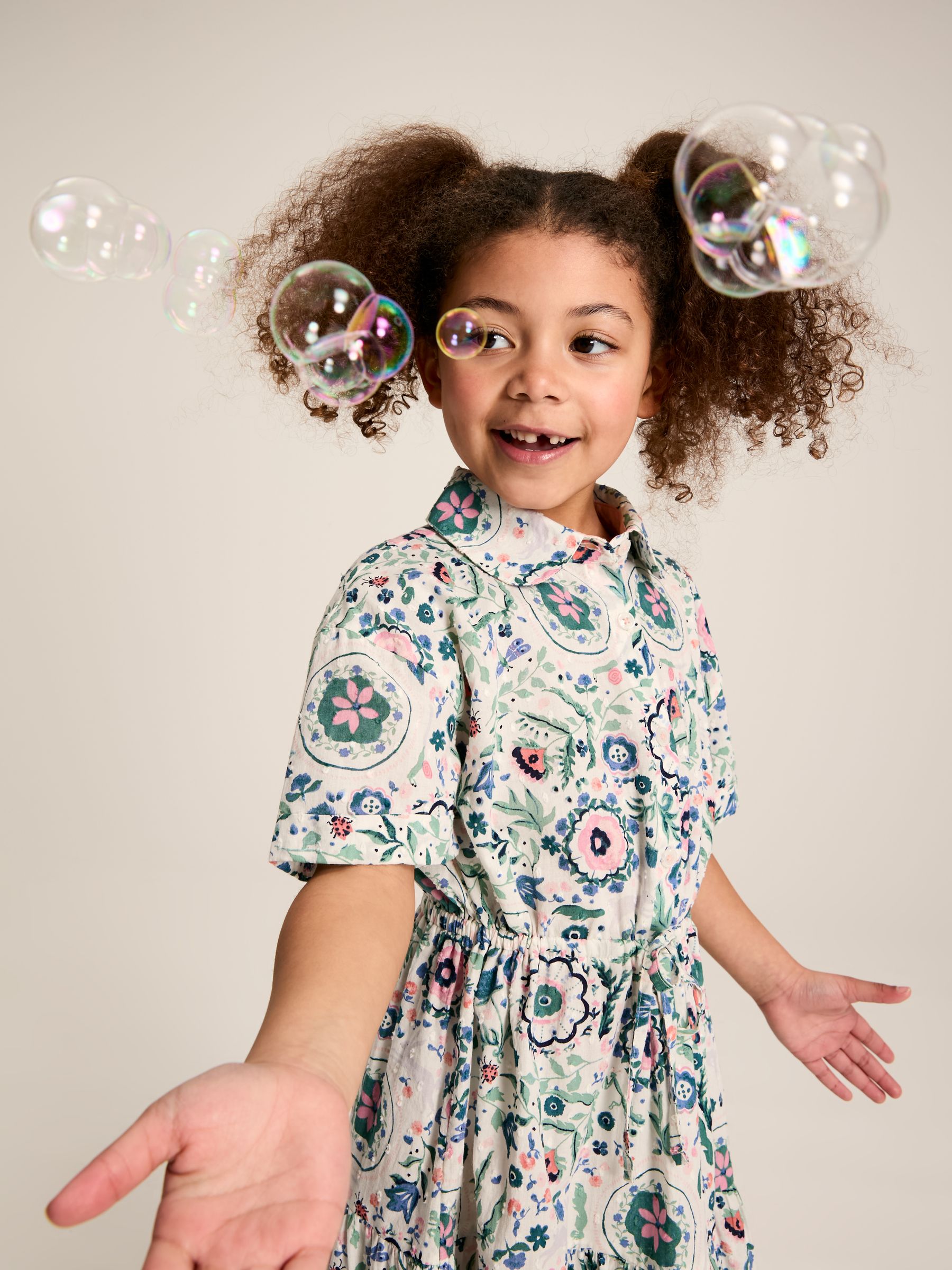 Girls' Summer Pink / Green Textured Shirt Dress - Image 5 of 11