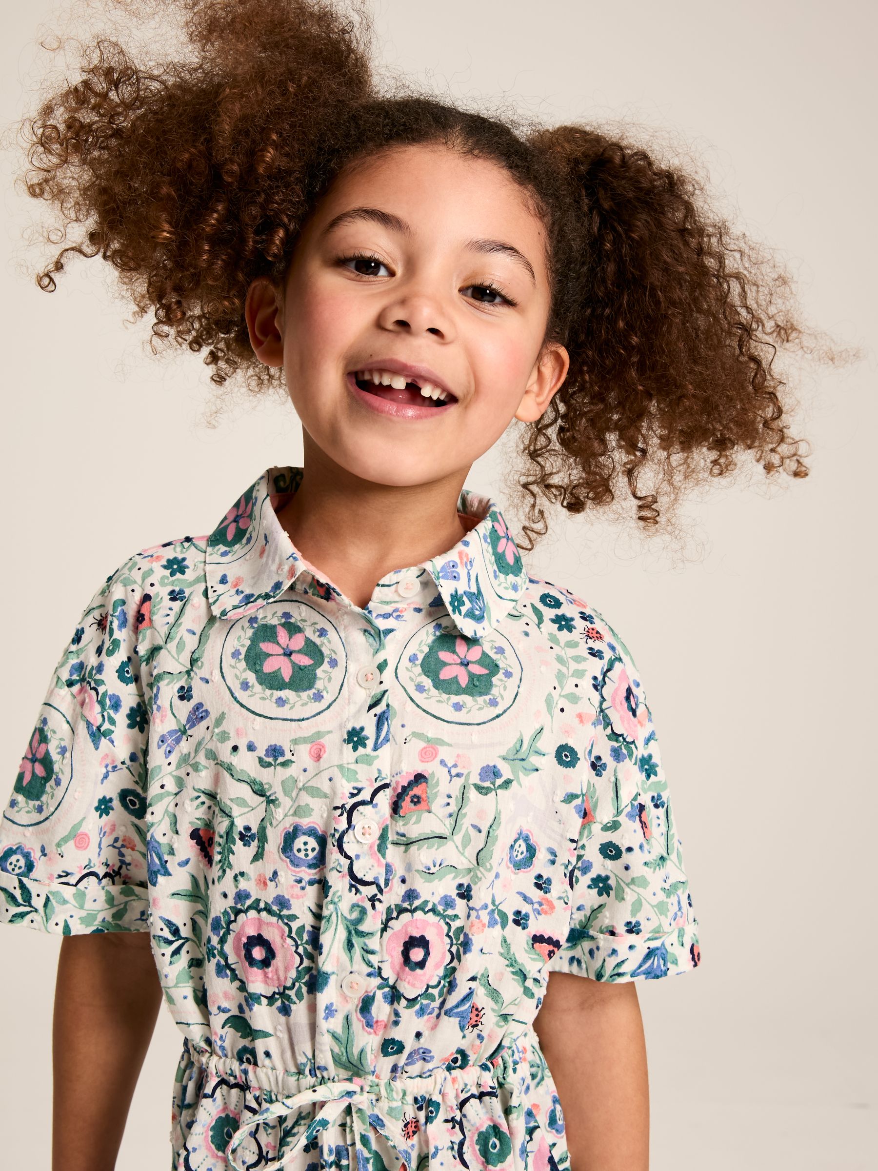 Girls' Summer Pink / Green Textured Shirt Dress - Image 6 of 11
