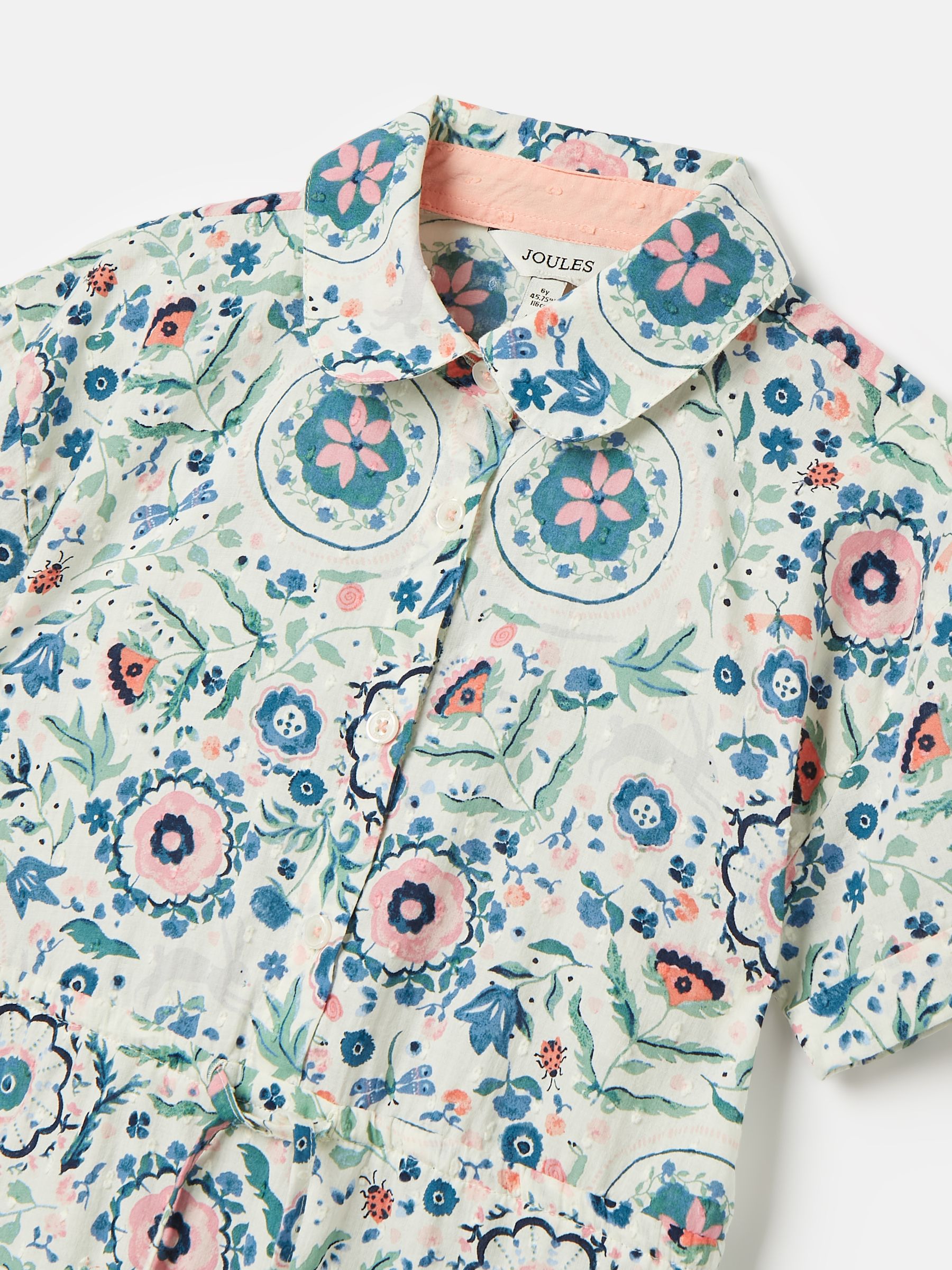 Girls' Summer Pink / Green Textured Shirt Dress - Image 9 of 11