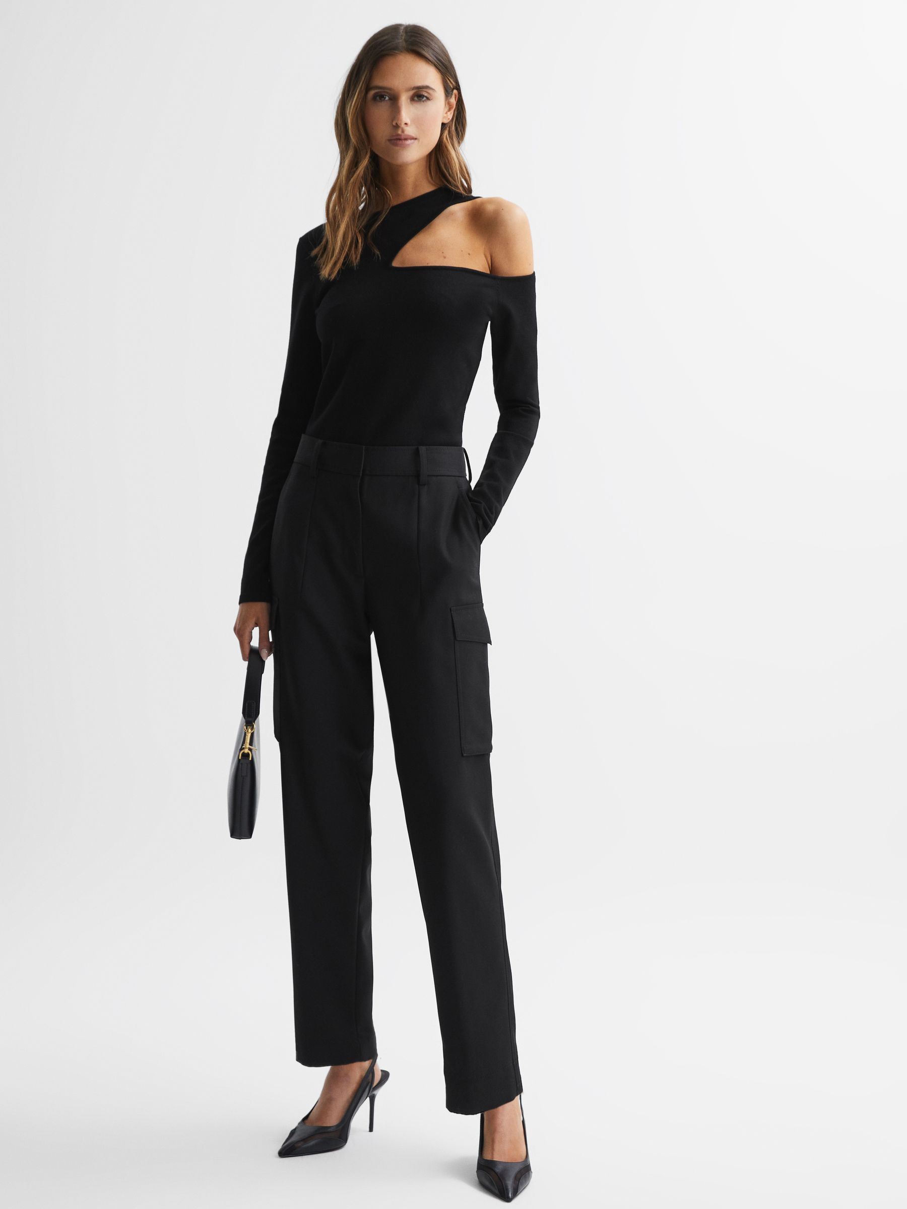 Fitted Cut-Out Long Sleeve Top in Black - Image 3 of 4