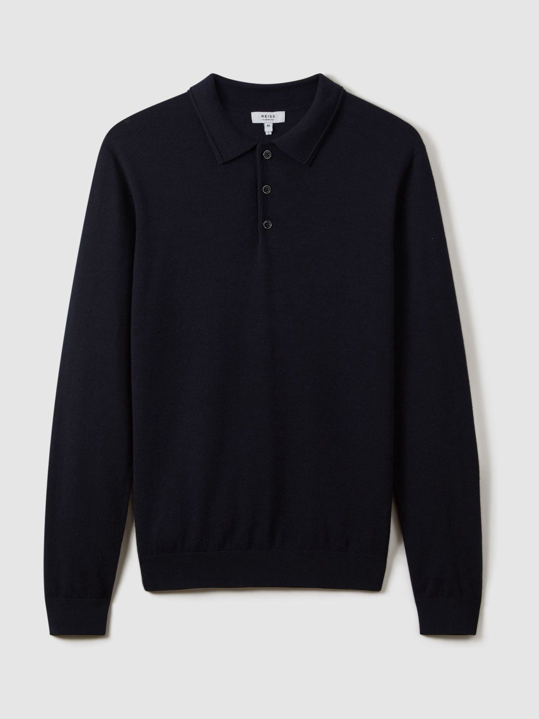 Merino Wool Polo Shirt in Navy - Image 2 of 8