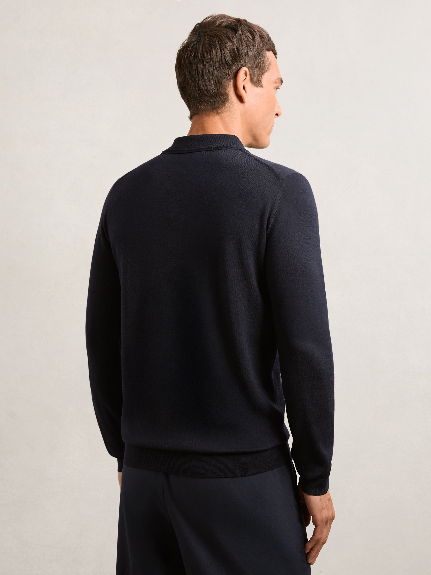 Wool Long-Sleeve Polo Shirt in Navy - image 5
