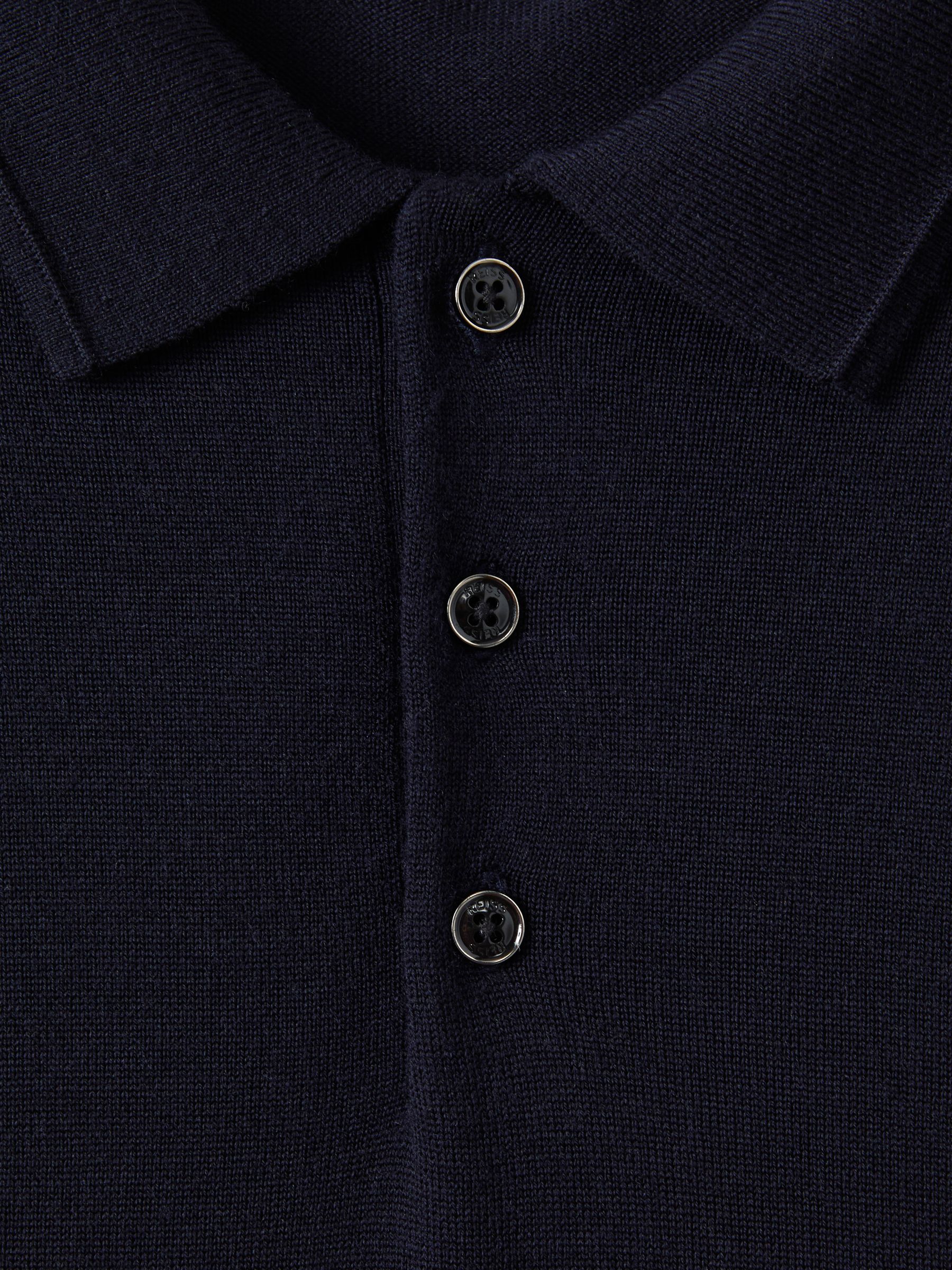Wool Long-Sleeve Polo Shirt in Navy - image 4