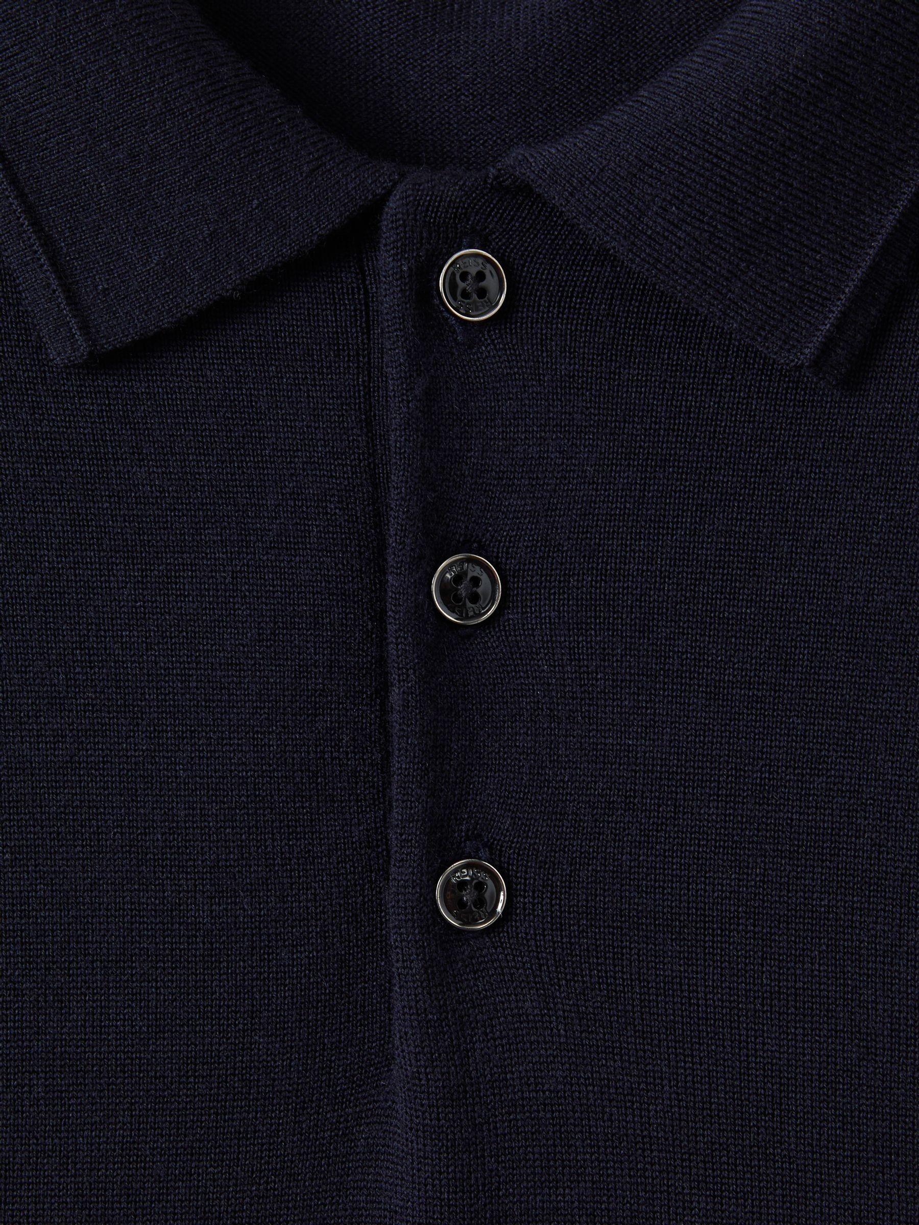 Merino Wool Polo Shirt in Navy - Image 6 of 8