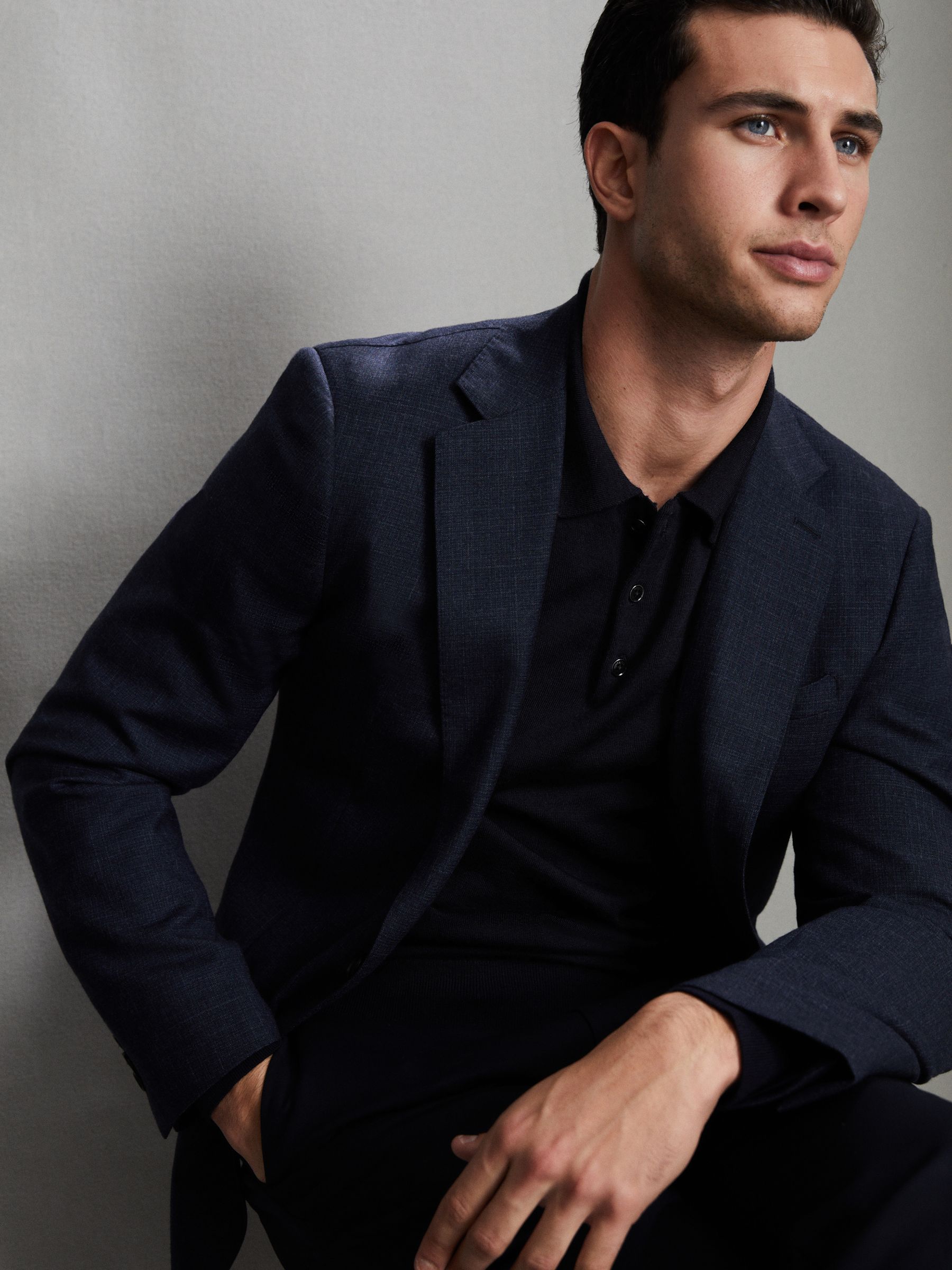 Merino Wool Polo Shirt in Navy - Image 7 of 8