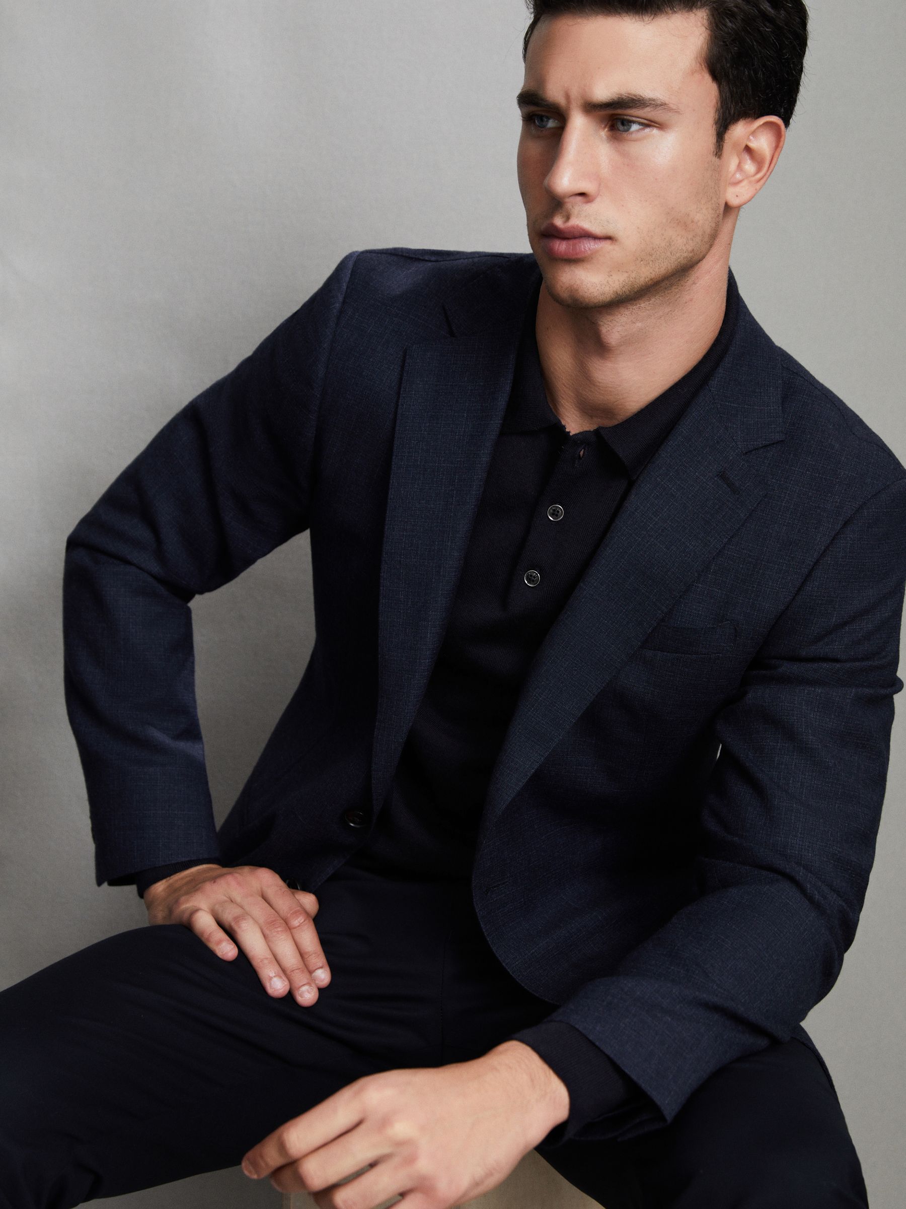 Merino Wool Polo Shirt in Navy - Image 8 of 8