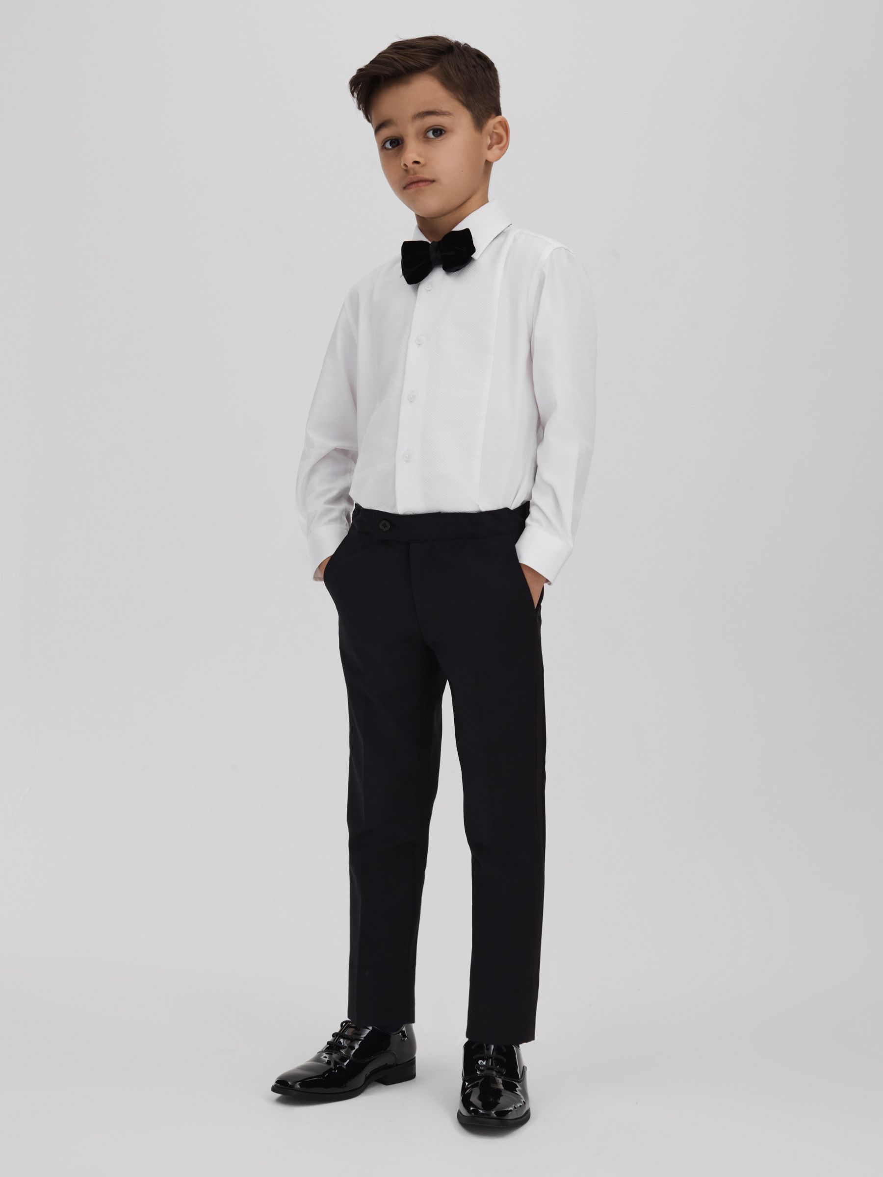 3-9 yrs Slim Fit Textured Bib Dinner Shirt in White - Image 1 of 6