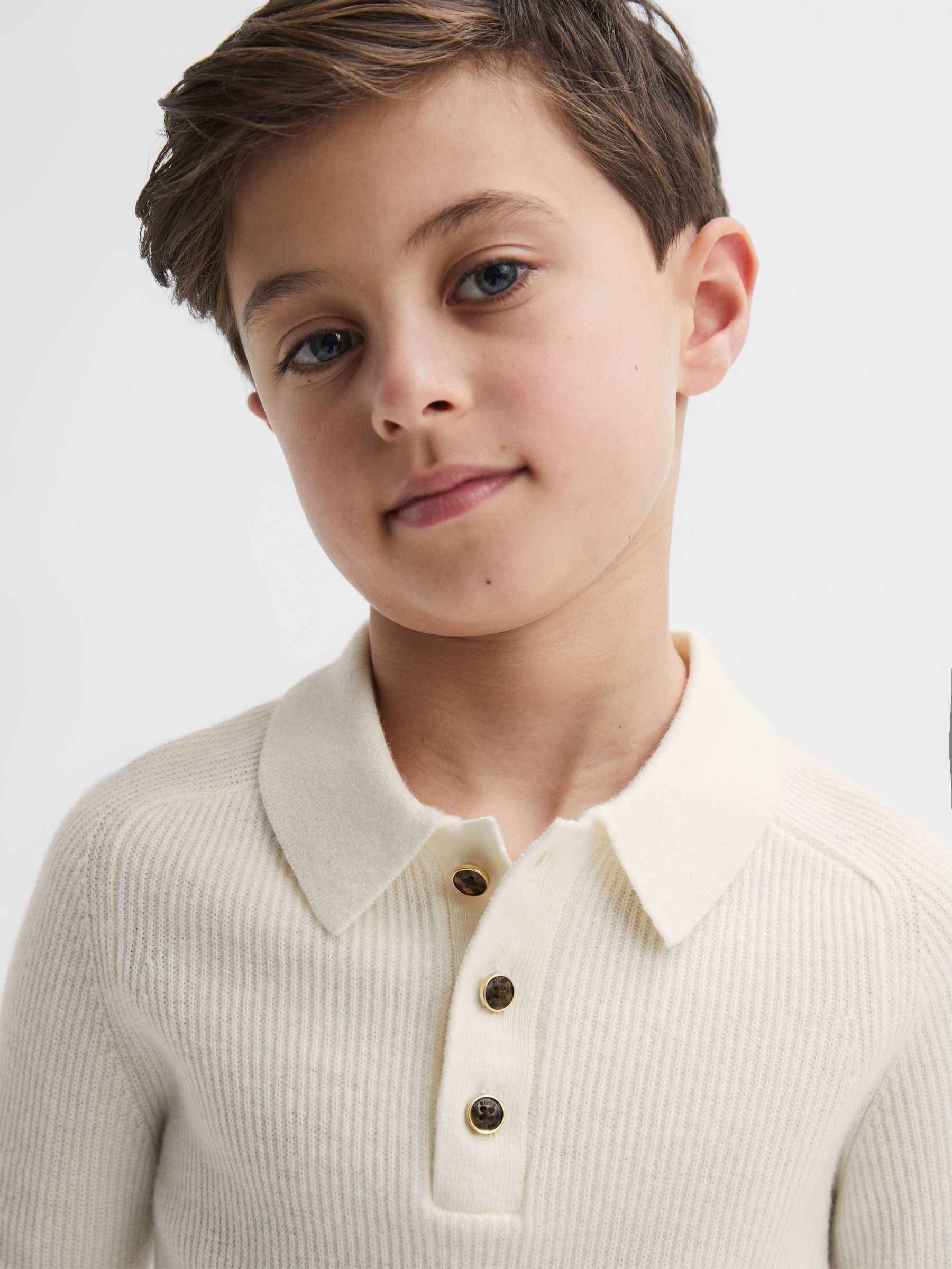 Junior Merino Wool Polo Shirt in Ecru - Image 3 of 6