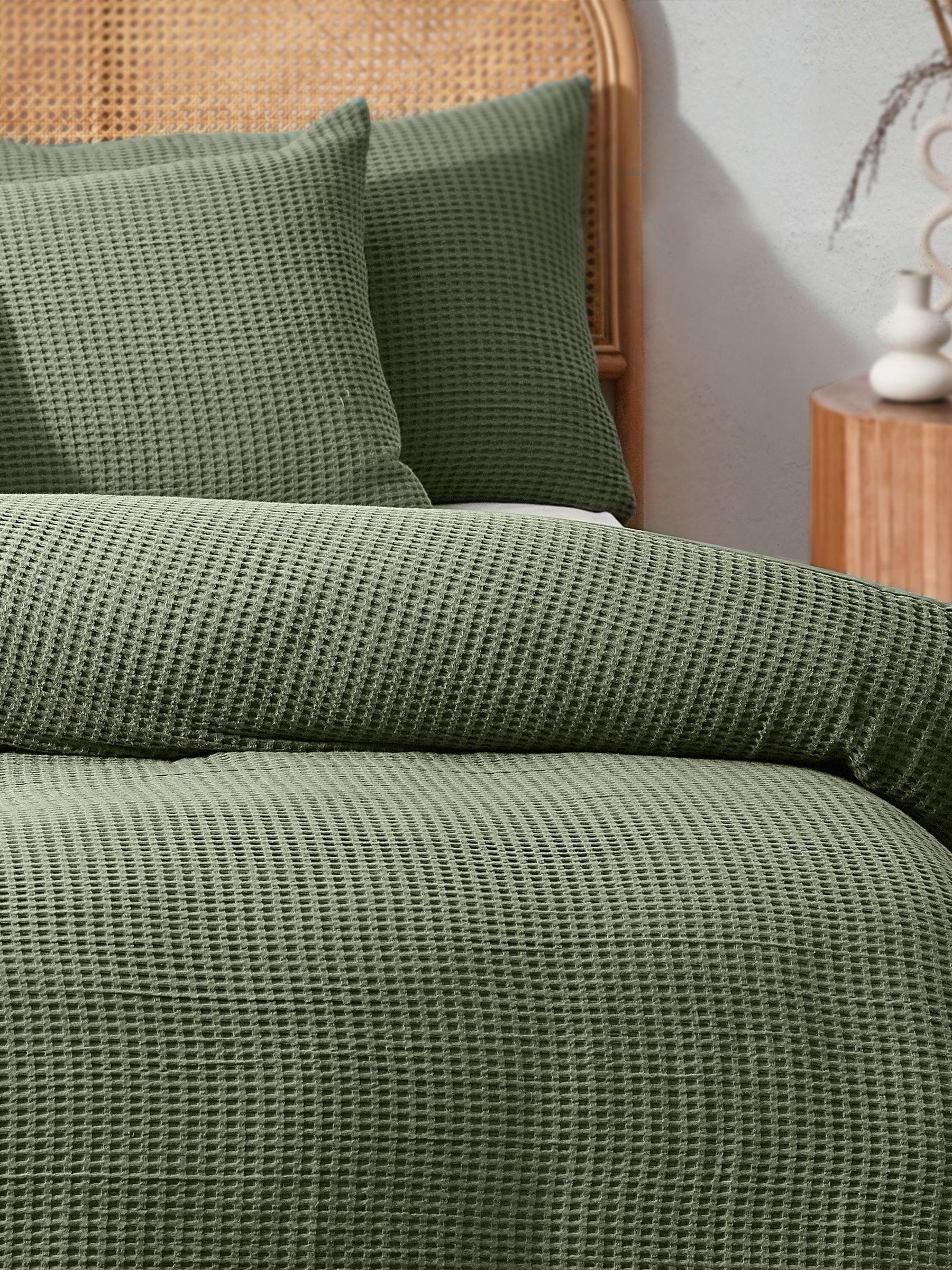 Yard Eucalpytus Green Chunky Waffle 100% Cotton Duvet Cover Set
