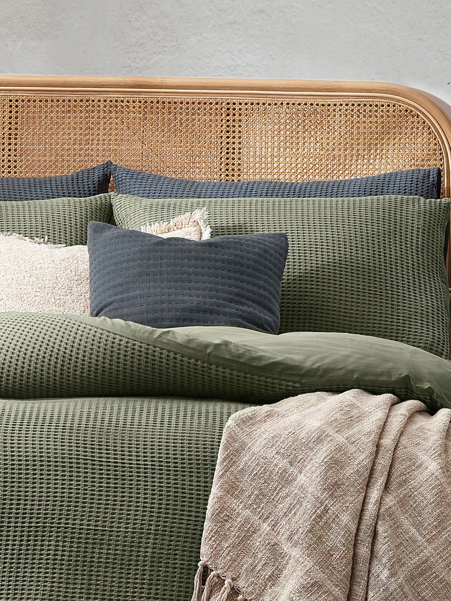 Yard Eucalpytus Green Chunky Waffle 100% Cotton Duvet Cover Set - Image 3 of 4
