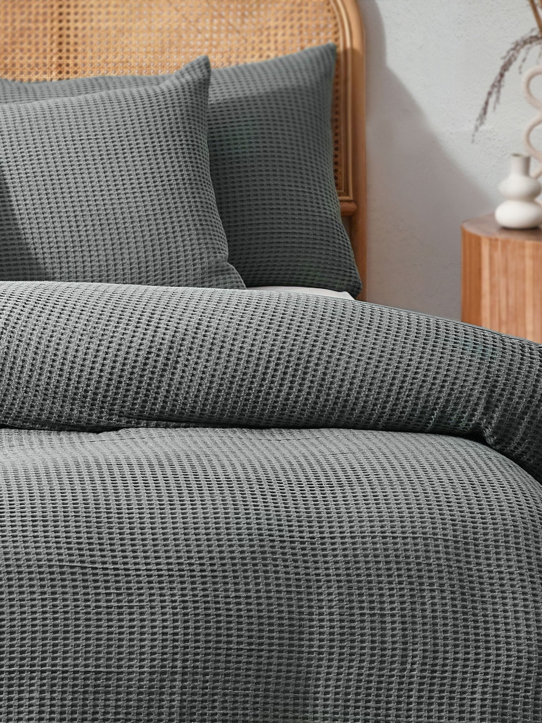 Yard Dusk Blue Chunky Waffle 100% Cotton Duvet Cover Set - Image 2 of 5
