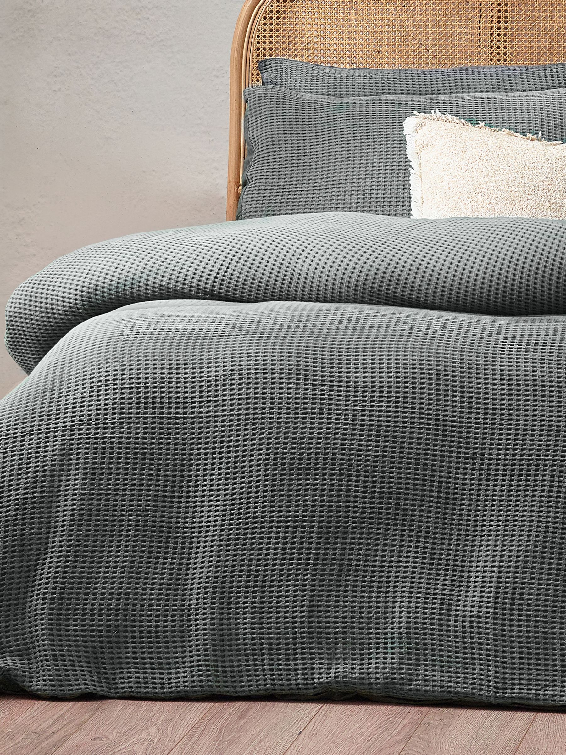 Yard Dusk Blue Chunky Waffle 100% Cotton Duvet Cover Set - Image 4 of 5