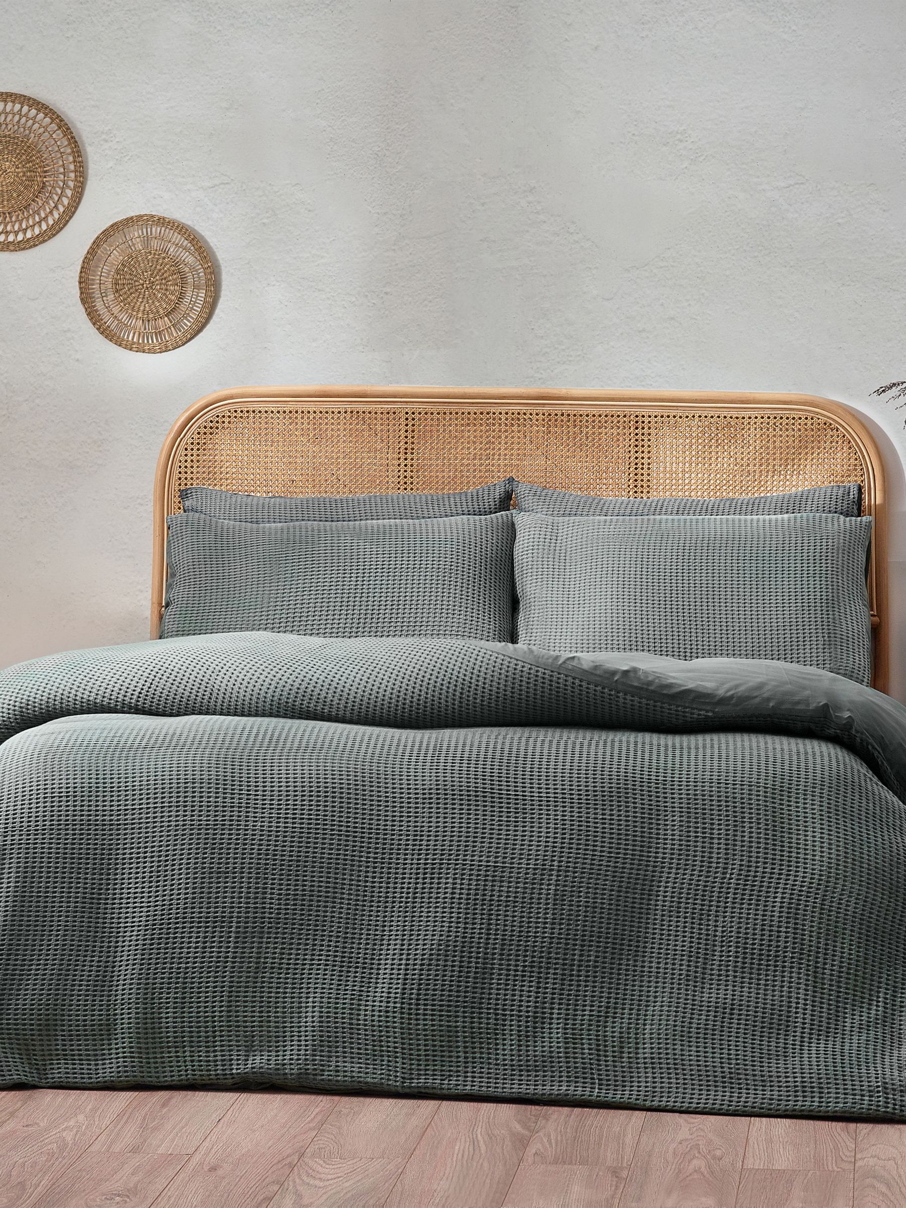 Yard Dusk Blue Chunky Waffle 100% Cotton Duvet Cover Set - Image 5 of 5