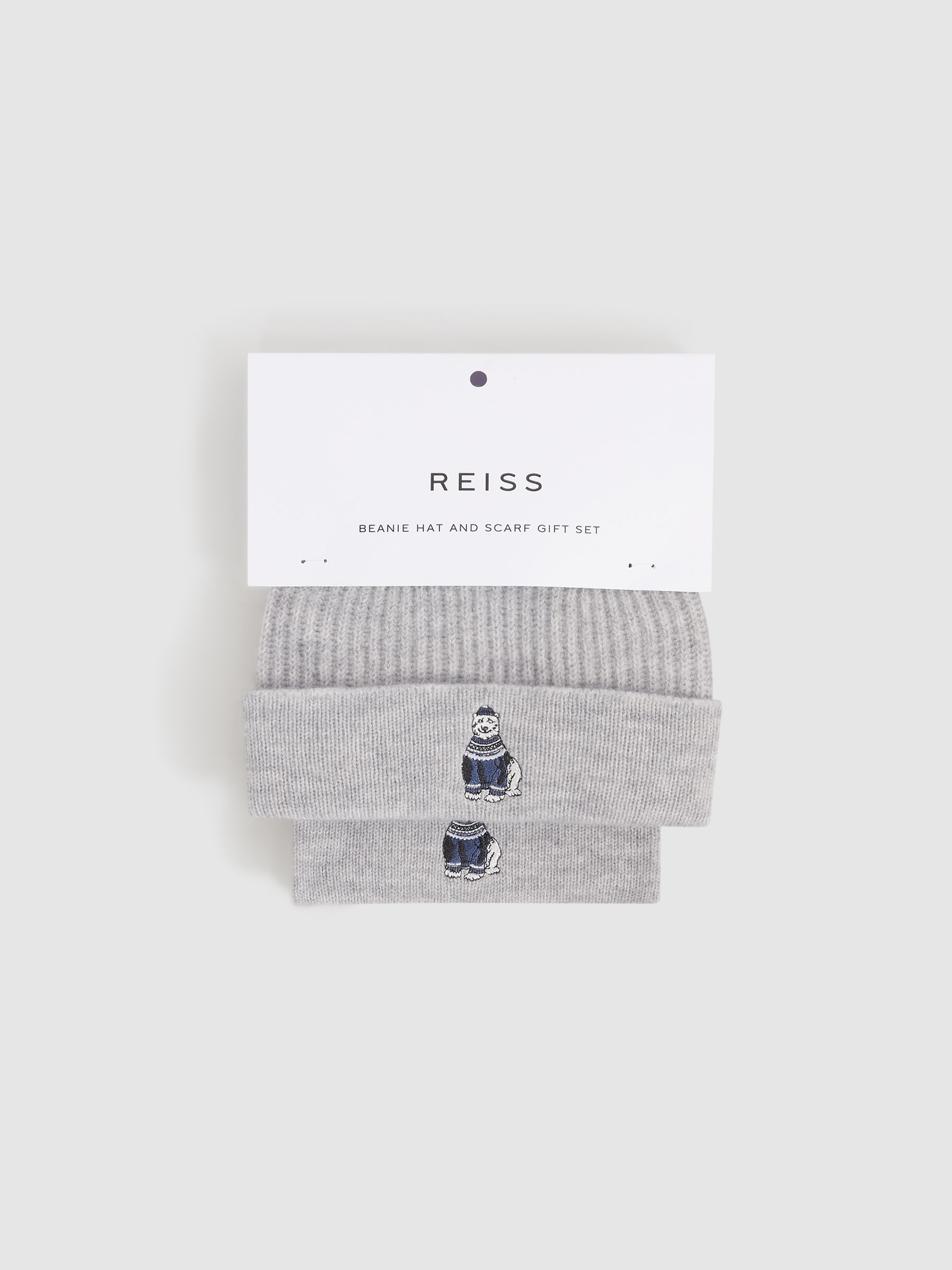 3-6 yrs Wool Motif Beanie Hat and Scarf Set in Soft Grey Melange - Image 6 of 6