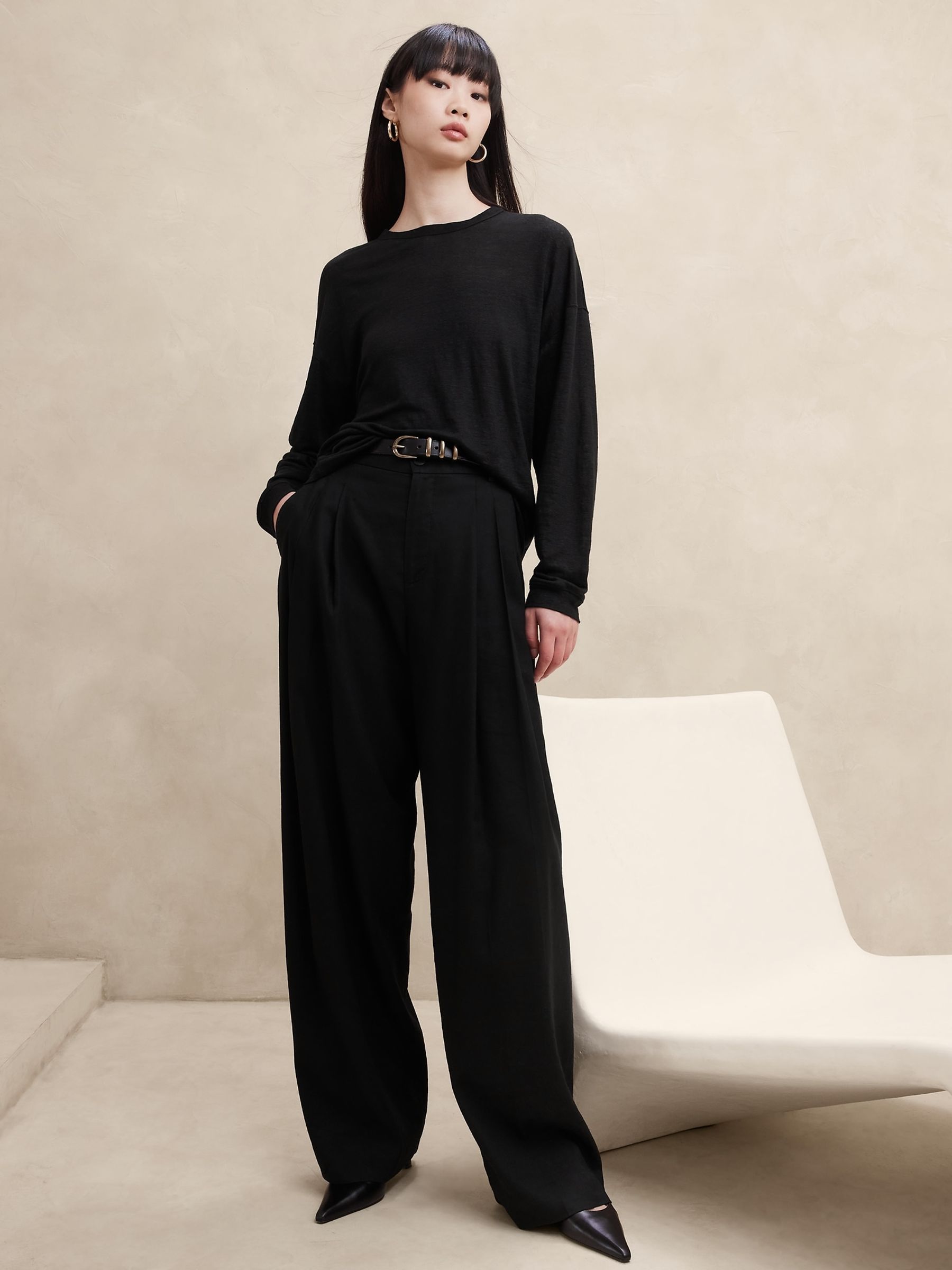 Banana Republic Black Linen Dolman Long Sleeve Top - Image 1 of 1