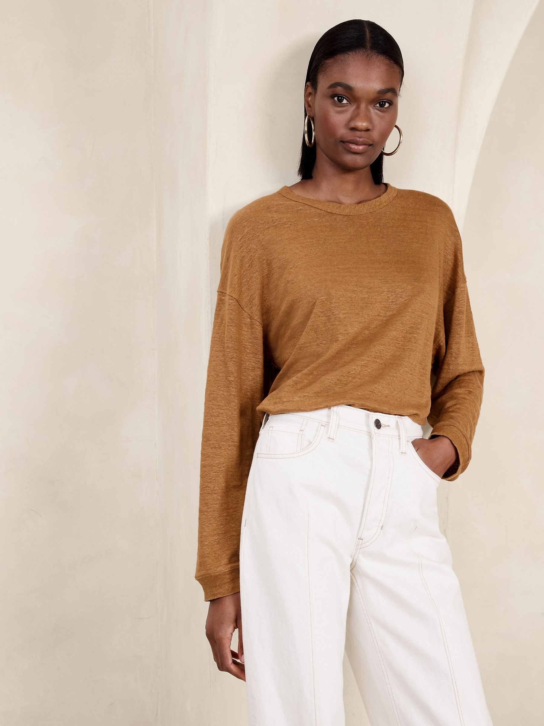 Banana Republic Brown Linen Dolman Long Sleeve Top - Image 1 of 1